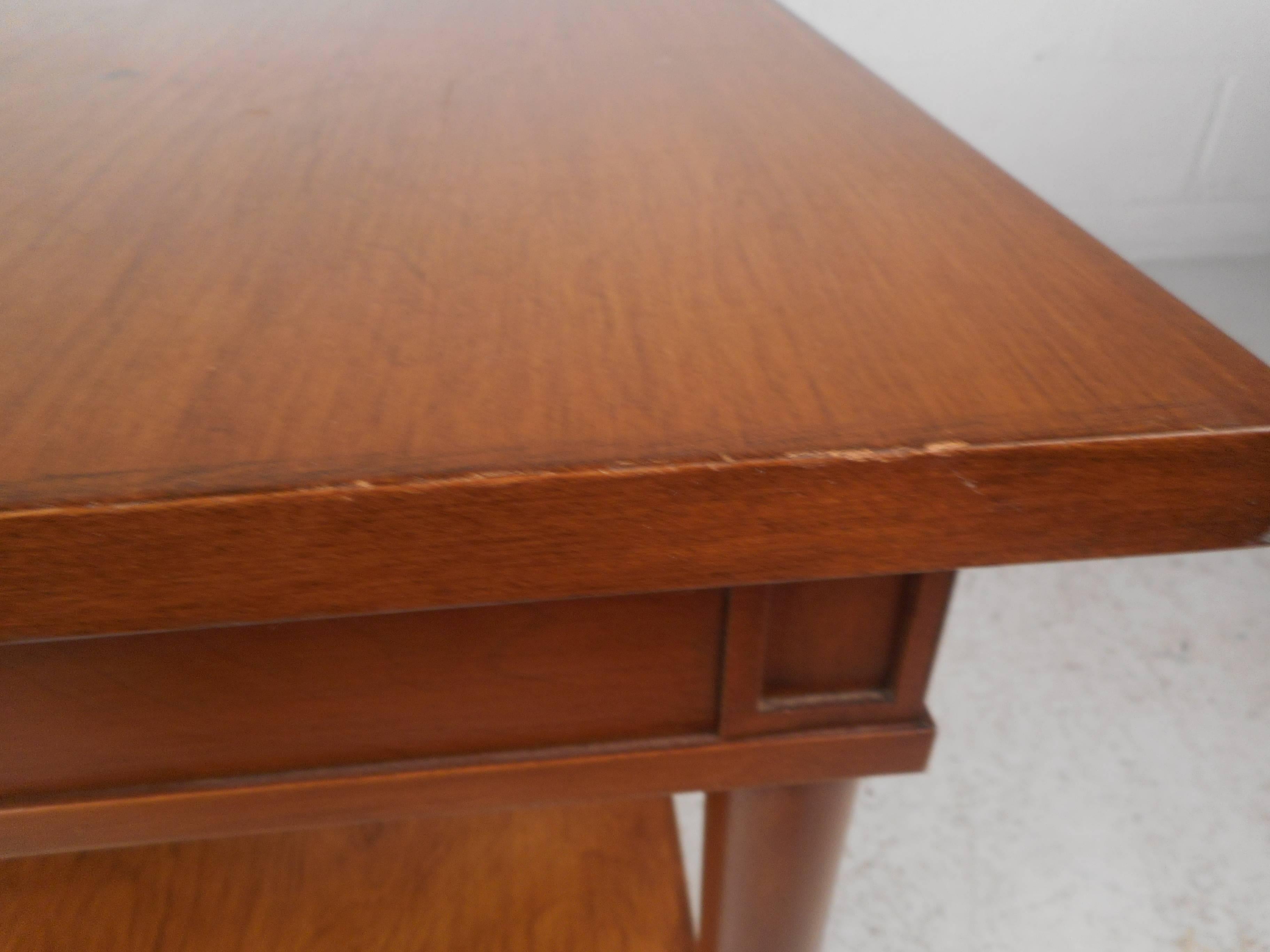 Unusual Mid-Century Modern Walnut Two-Tier Corner Table 3