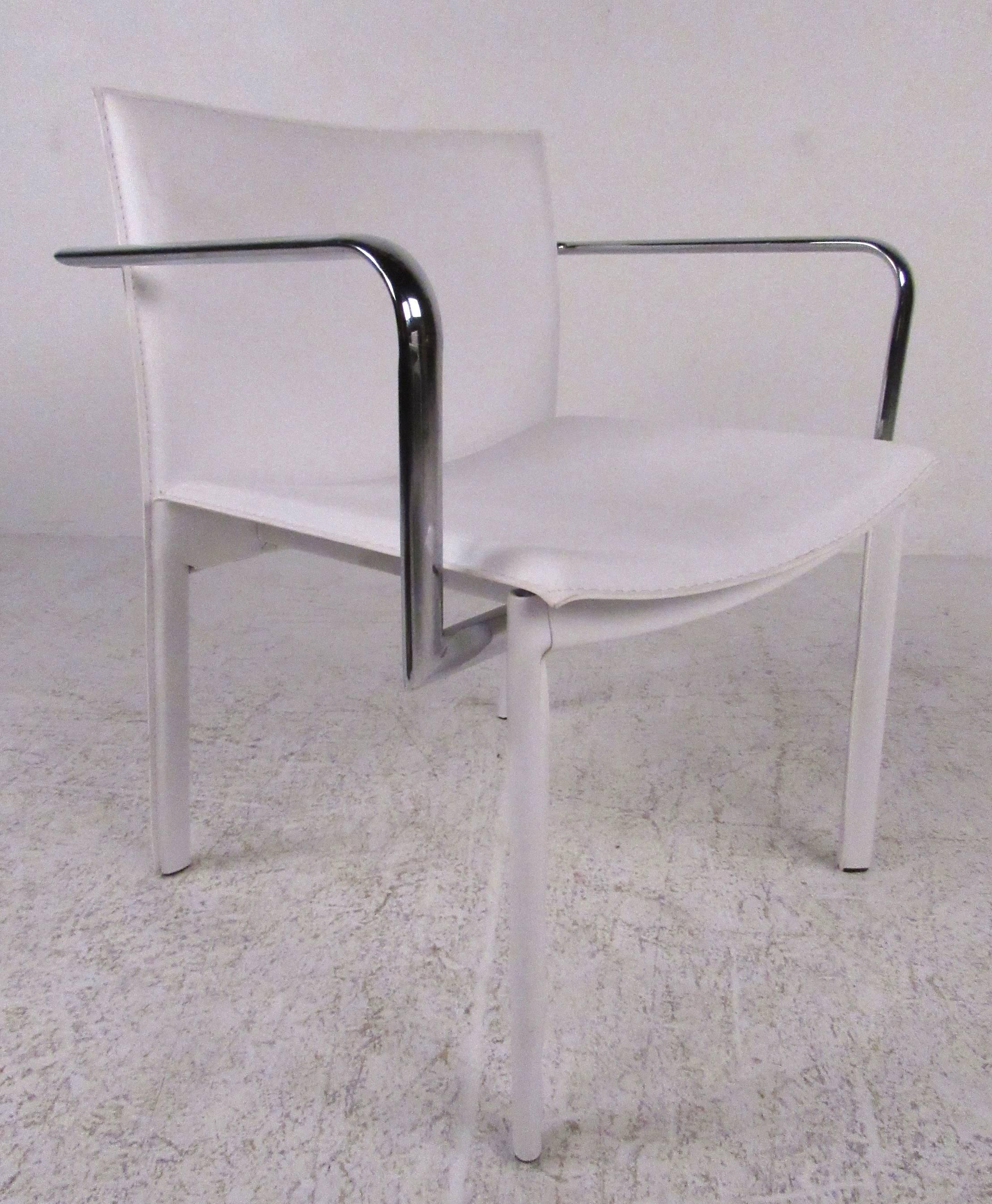 Contemporary Pair of Modern Chrome and Leather Armchairs
