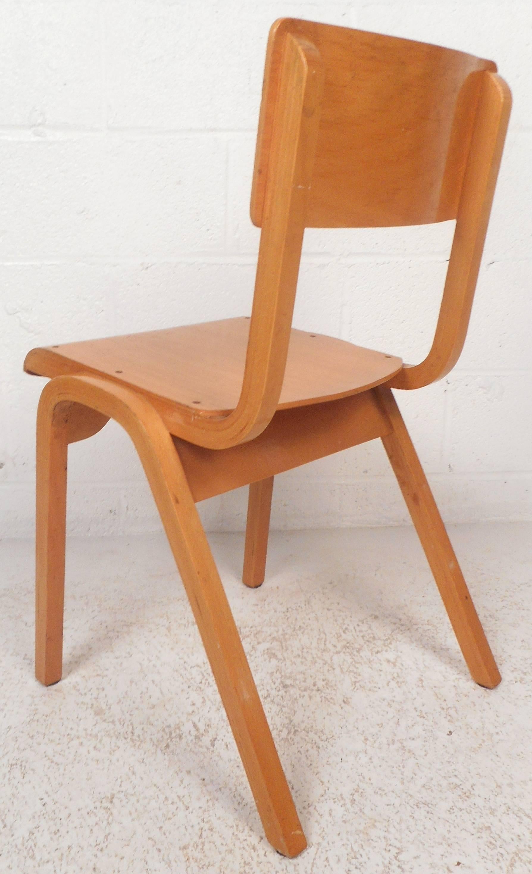 Late 20th Century Set of Four Mid-Century Modern Maple Stacking Chairs