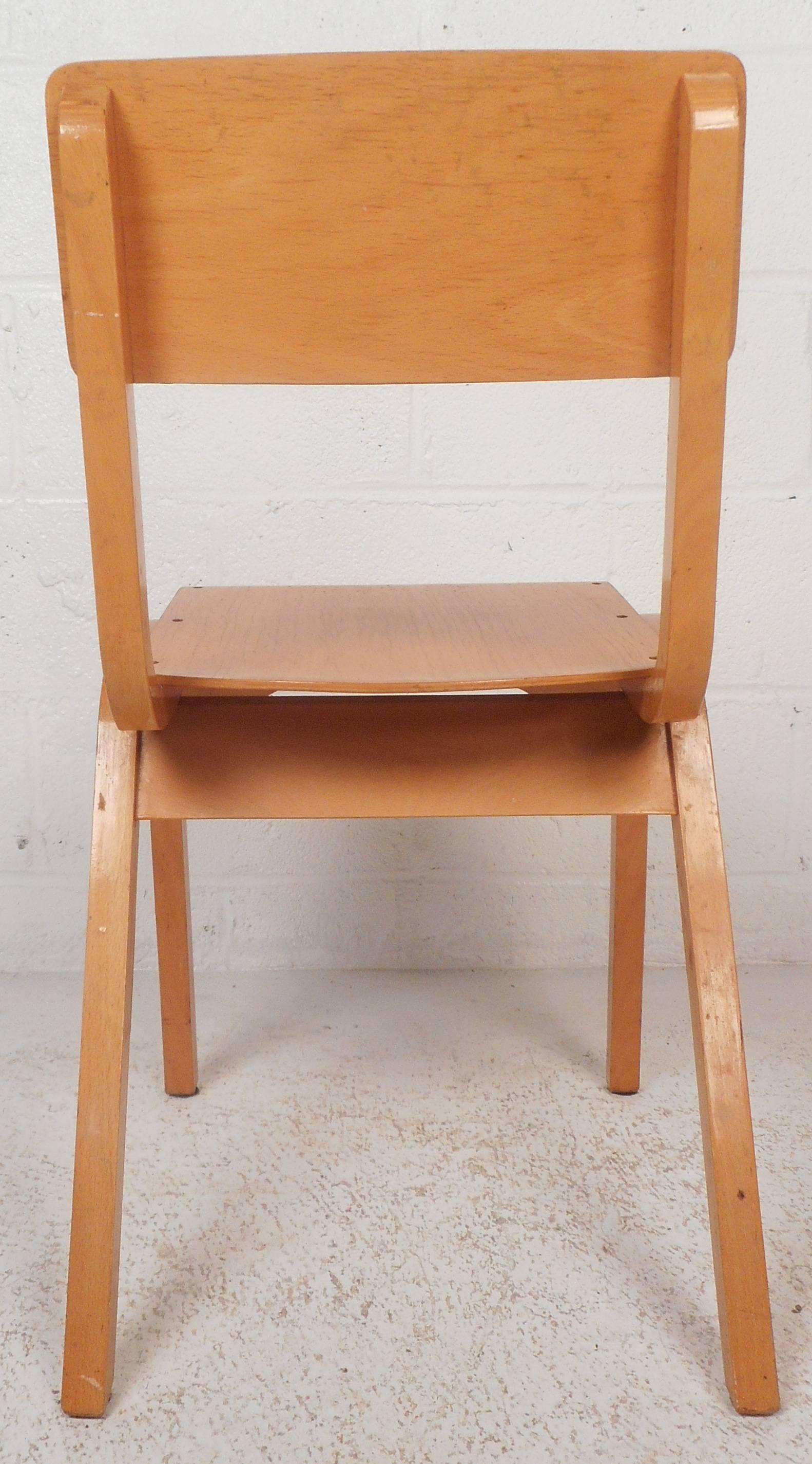 Set of Four Mid-Century Modern Maple Stacking Chairs 1