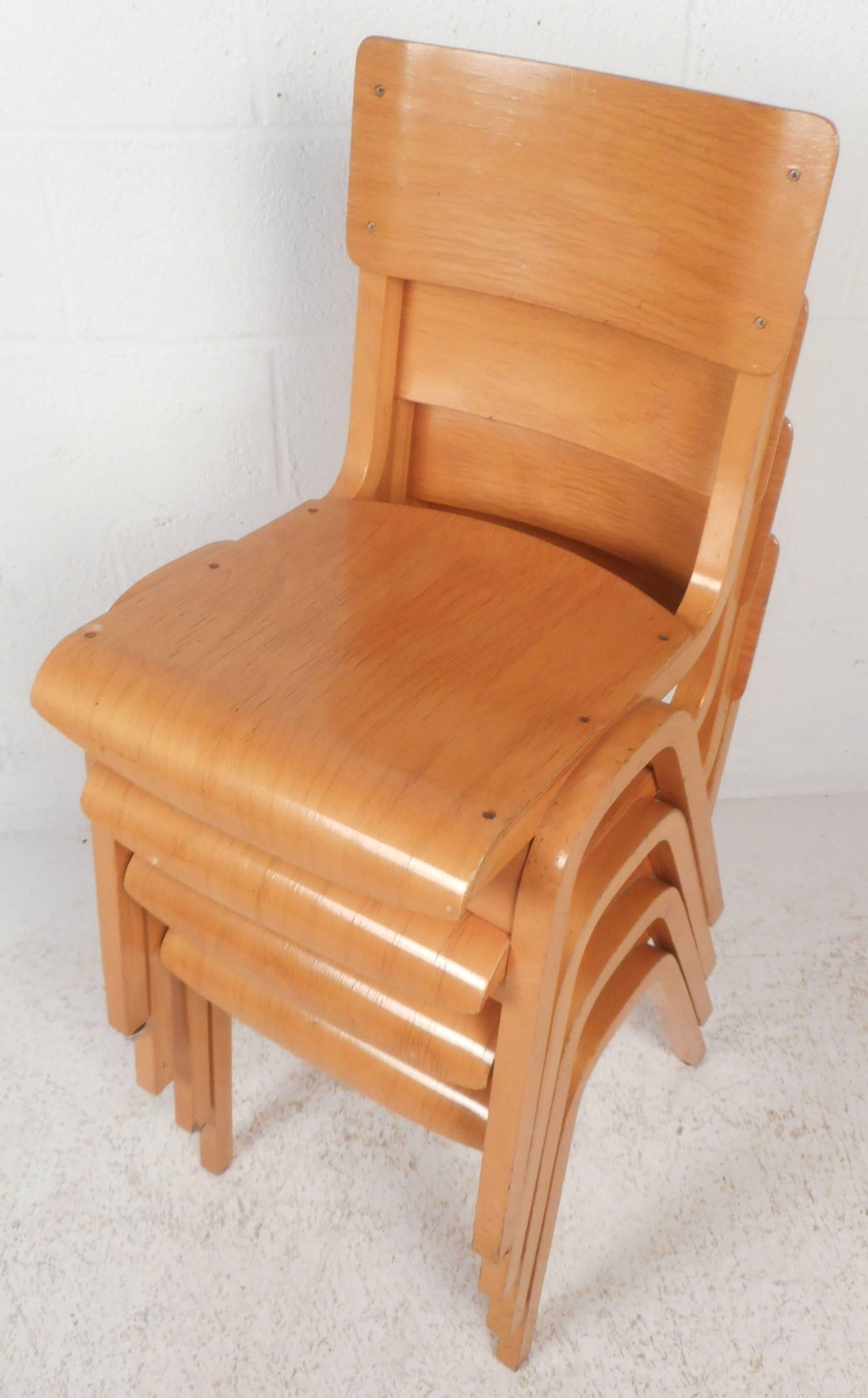 Set of Four Mid-Century Modern Maple Stacking Chairs 3