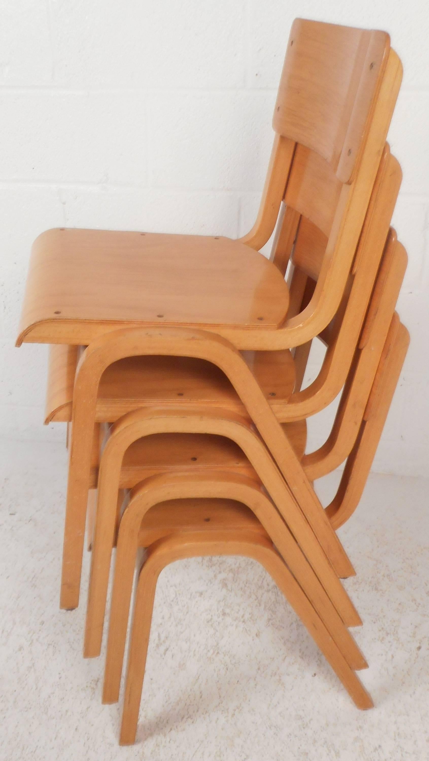Set of Four Mid-Century Modern Maple Stacking Chairs 4