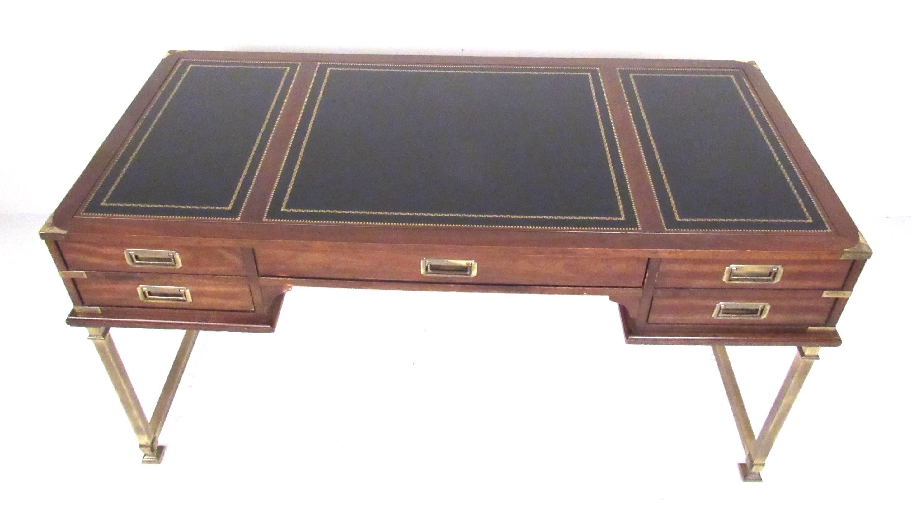 Late 20th Century Sligh Leather Top Campaign Style Desk