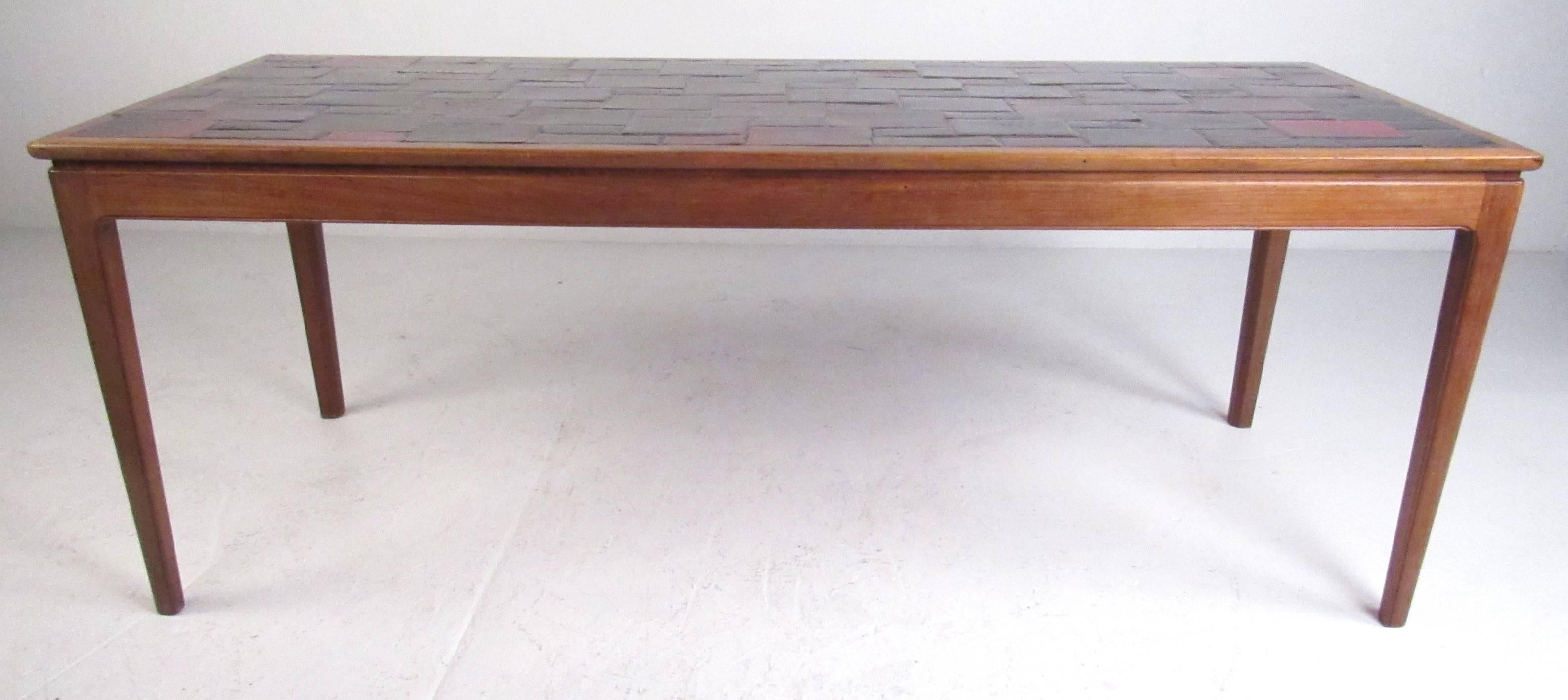 American Mid-Century Tile Top Coffee Table For Sale