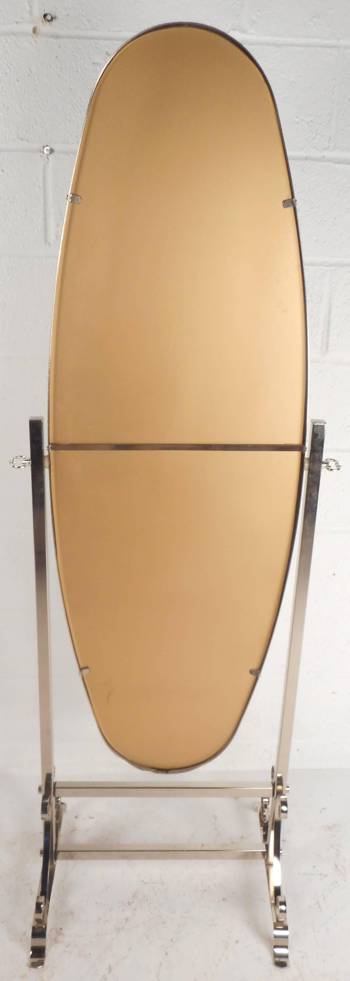 Unique Contemporary Modern Chrome Cheval Mirror In Good Condition In Brooklyn, NY