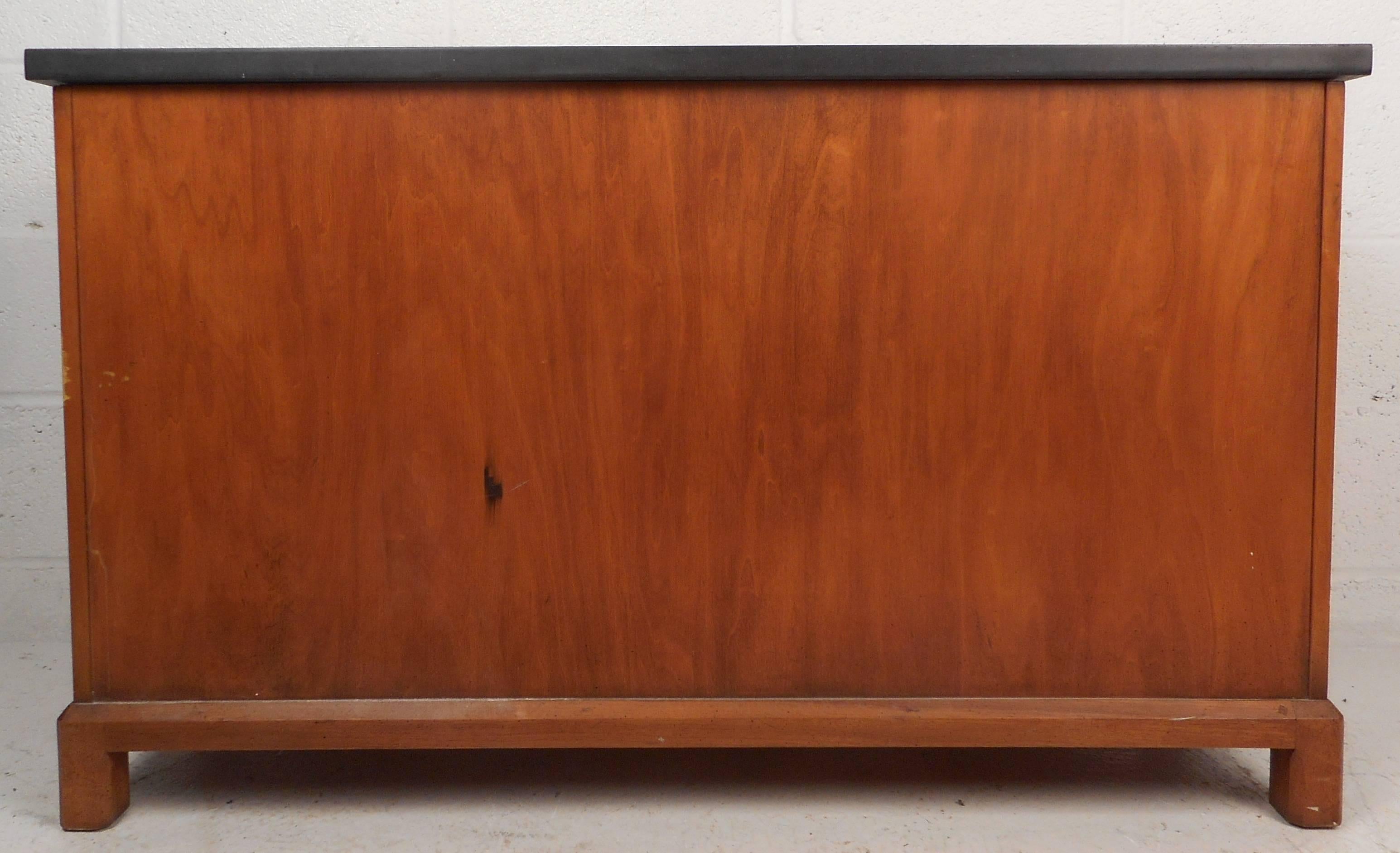 Small Mid-Century Modern Slate Top Credenza with a Finished Back 1