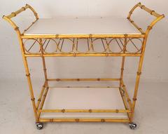 Mid-Century Modern Maison Baguès Style Two-Tier Iron Faux Bamboo Bar Cart