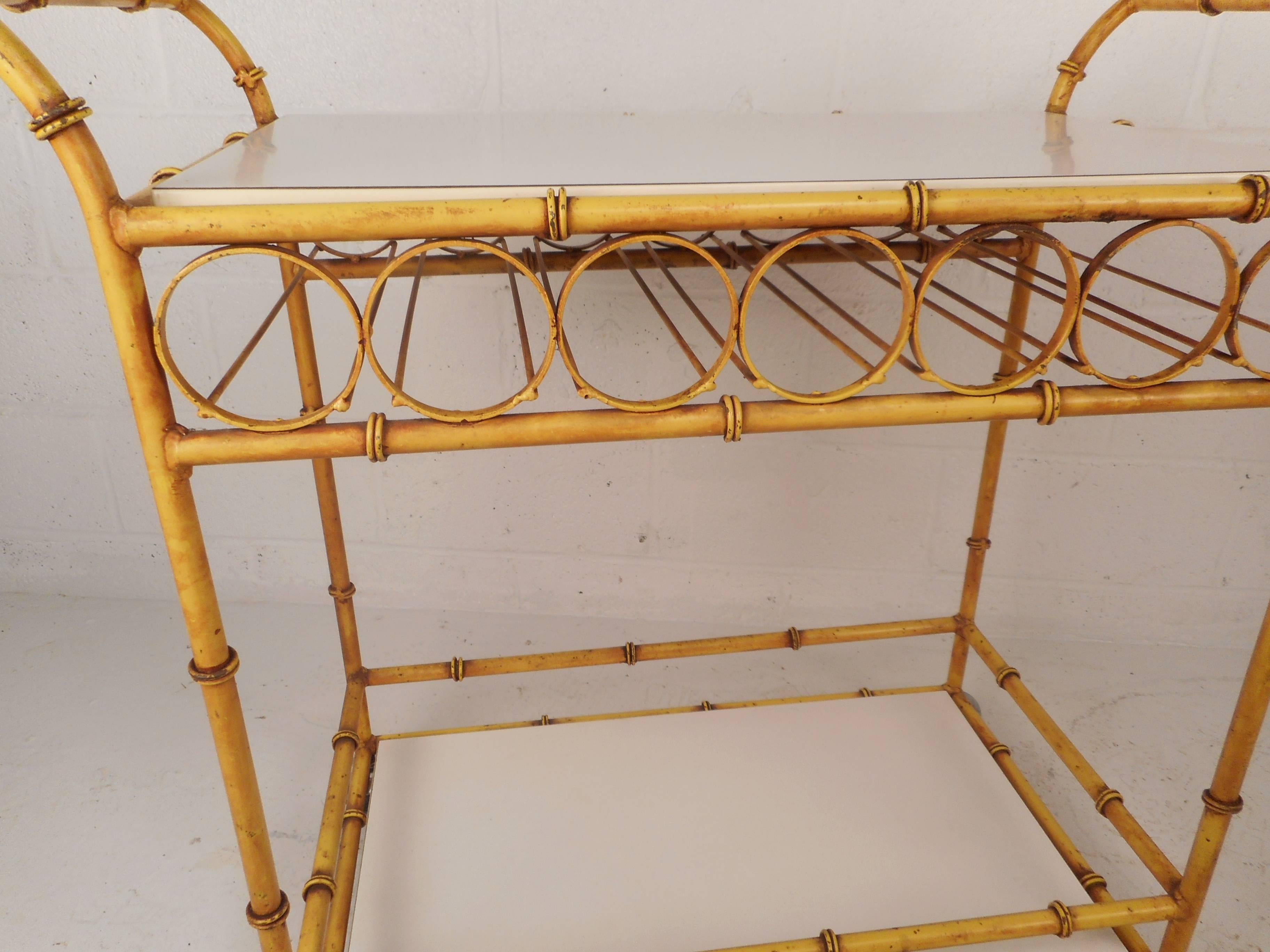 Mid-Century Modern Maison Baguès Style Two-Tier Iron Faux Bamboo Bar Cart 1