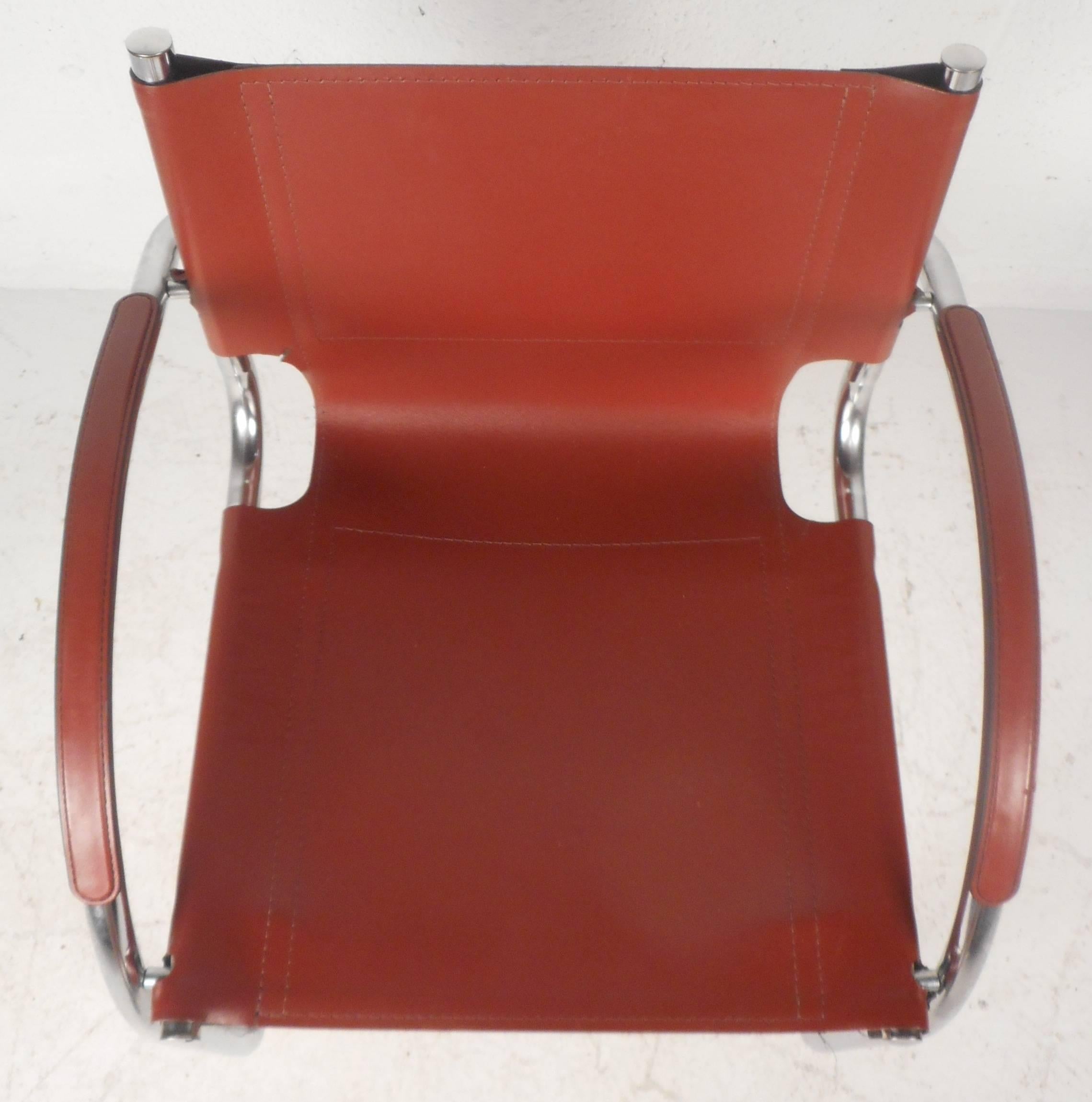 Late 20th Century Set of Unique Mid-Century Modern Leather and Chrome Cantilever Dining Chairs