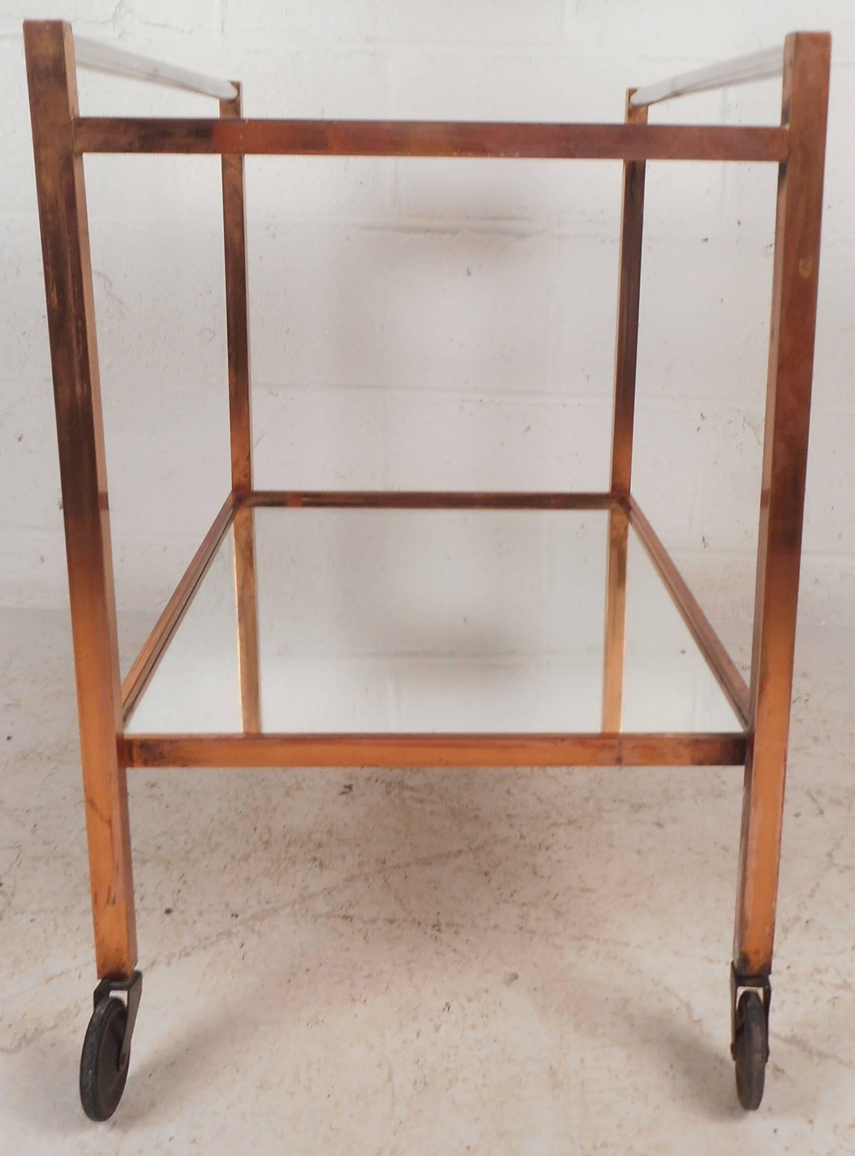 Late 20th Century Unique Mid-Century Modern Copper and Lucite Bar Cart