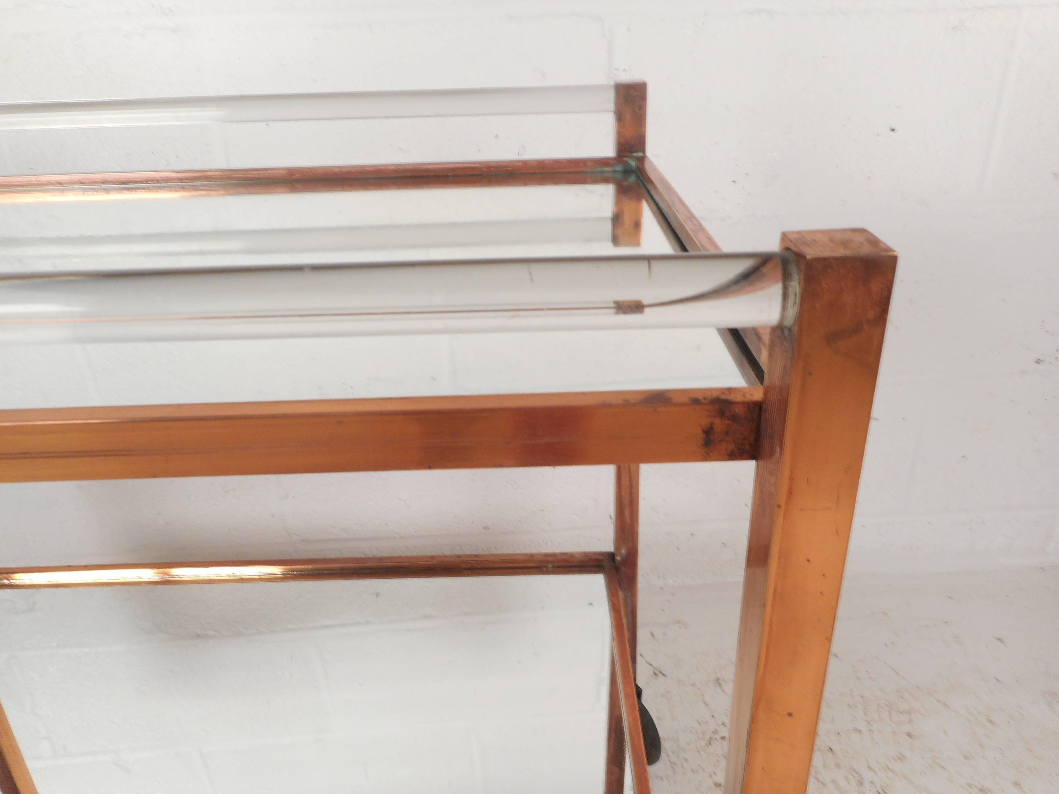 Unique Mid-Century Modern Copper and Lucite Bar Cart 1