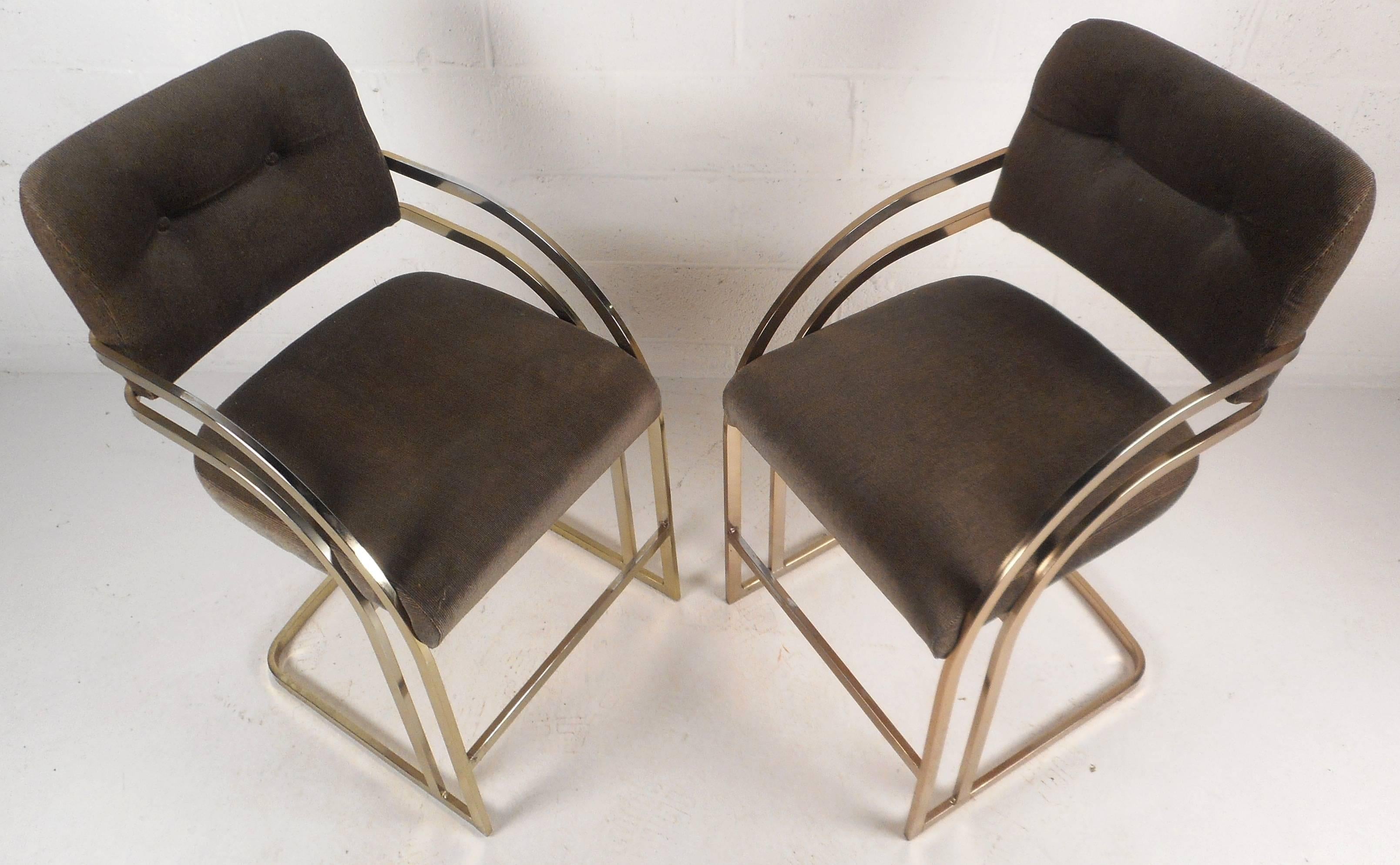 American Mid-Century Modern Bar Stools in the Style of Milo Baughman