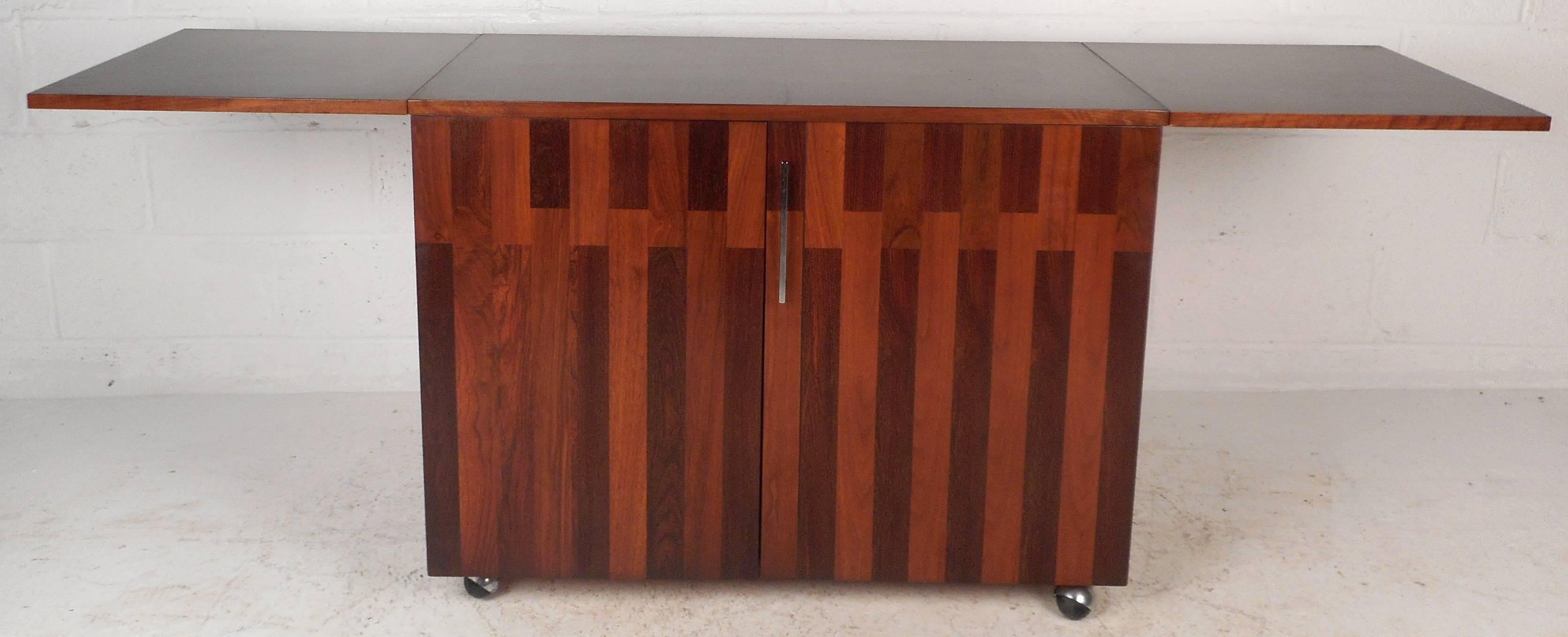 American Mid-Century Modern Rosewood and Walnut Flip Top Bar by Lane Furniture