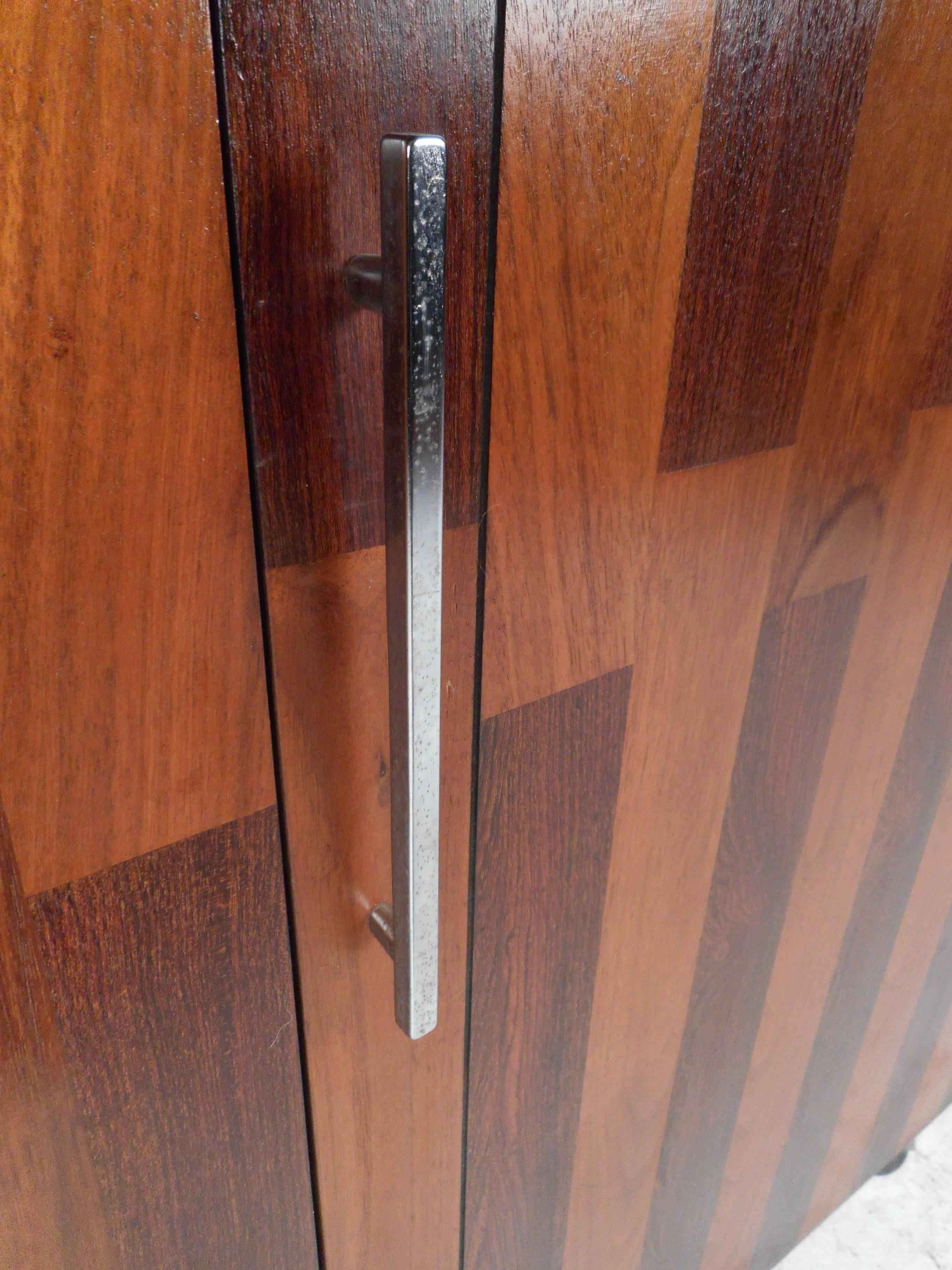 Chrome Mid-Century Modern Rosewood and Walnut Flip Top Bar by Lane Furniture