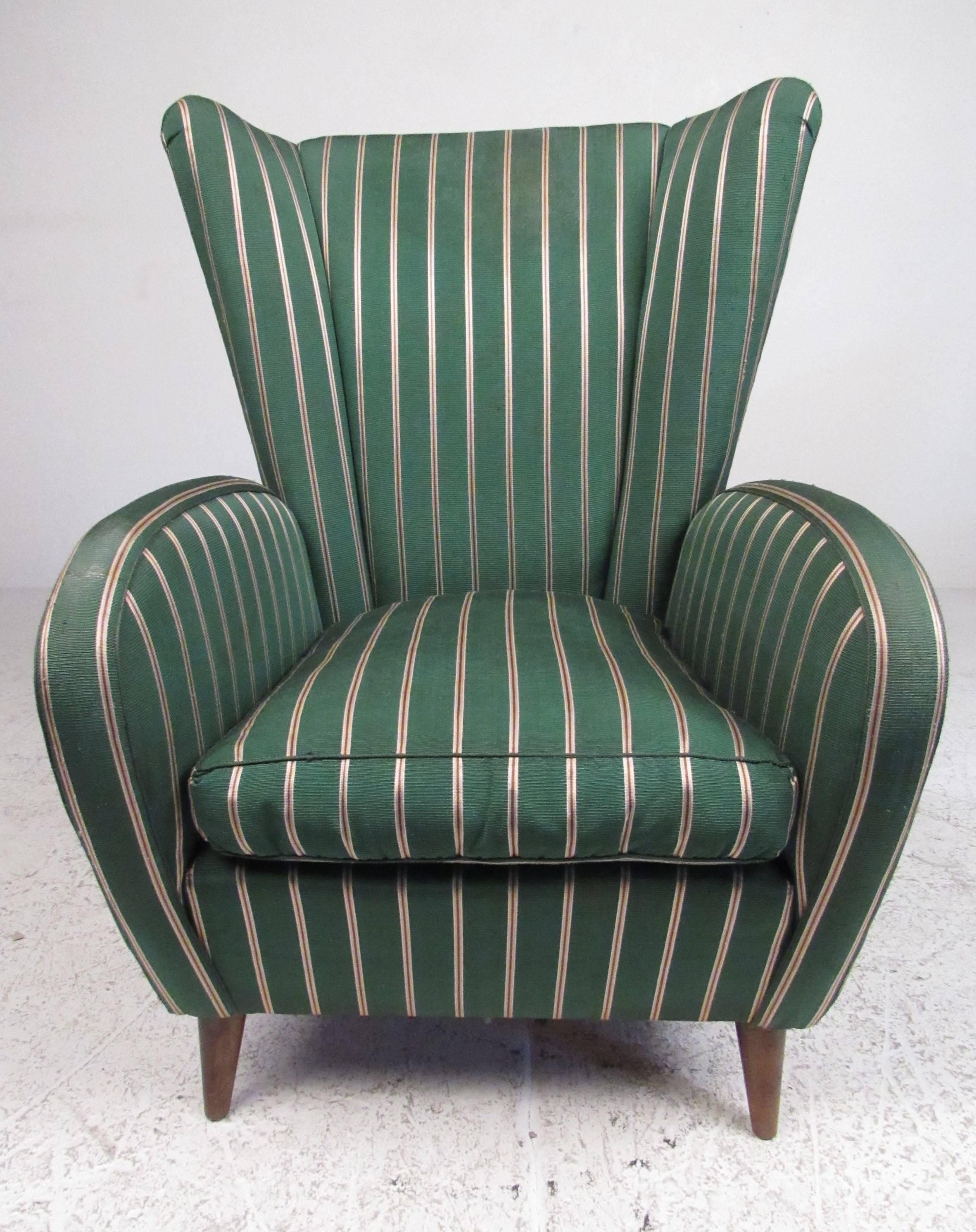 Mid-Century Modern Paolo Buffa Style Wing Back Lounge Chairs