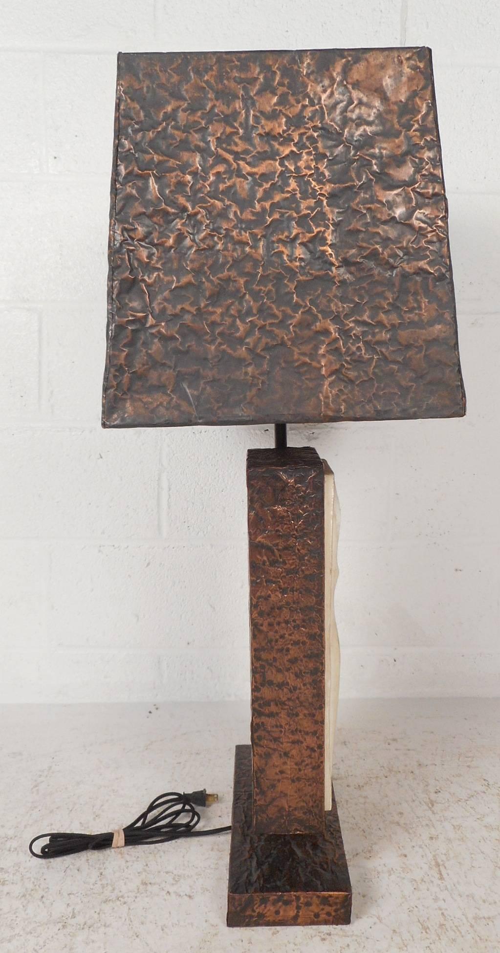 Late 20th Century Unique Mid-Century Modern Textured Copper Table Lamp