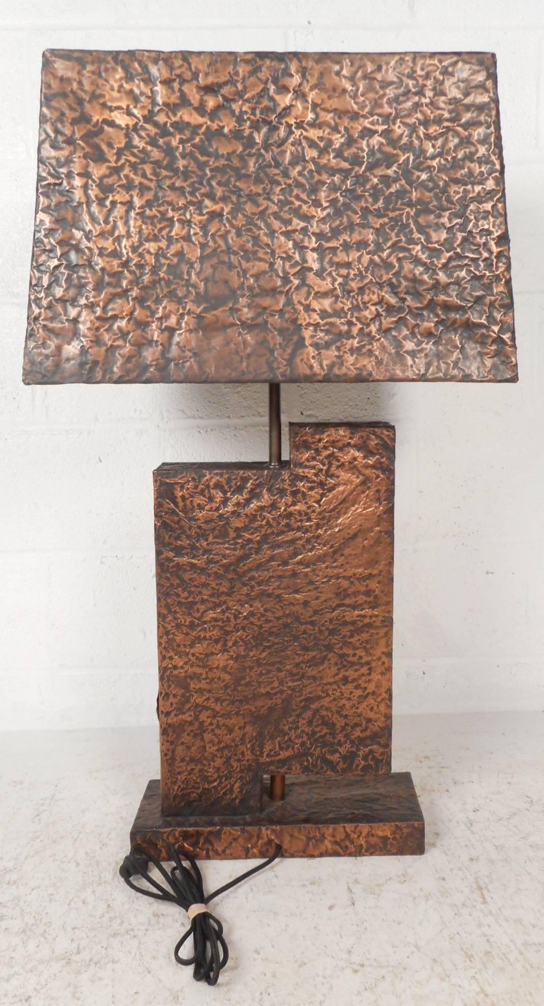 Unique Mid-Century Modern Textured Copper Table Lamp 1