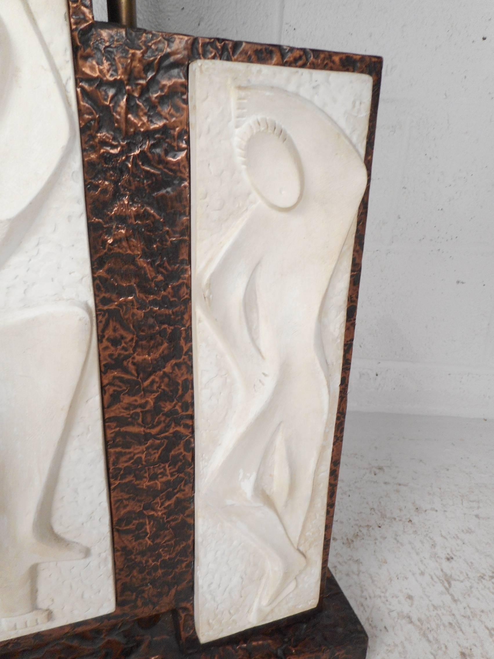 Unique Mid-Century Modern Textured Copper Table Lamp 3