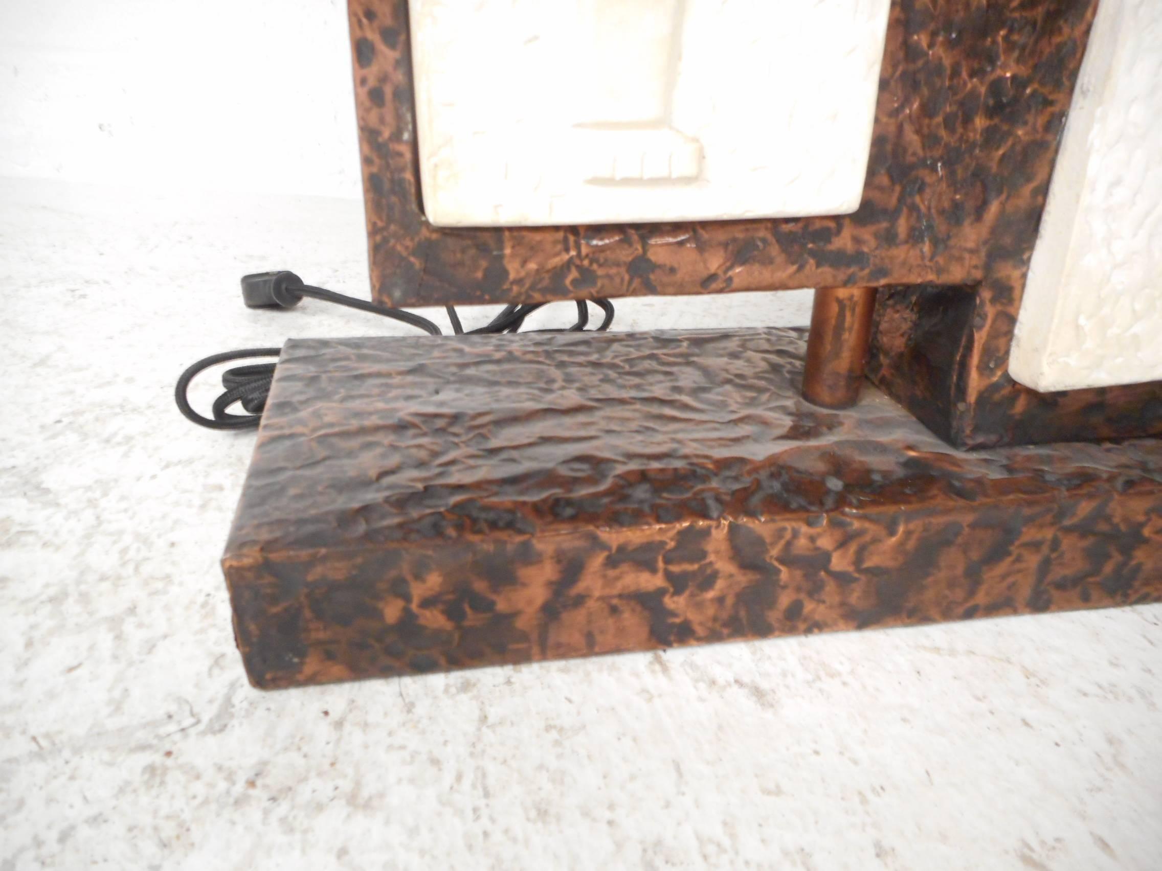 Unique Mid-Century Modern Textured Copper Table Lamp 4