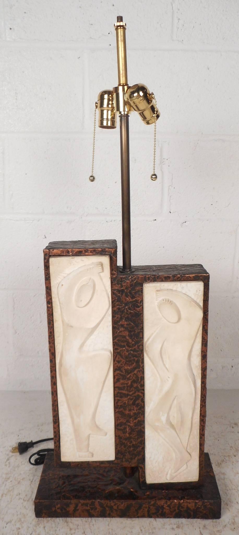 Unique Mid-Century Modern Textured Copper Table Lamp 2