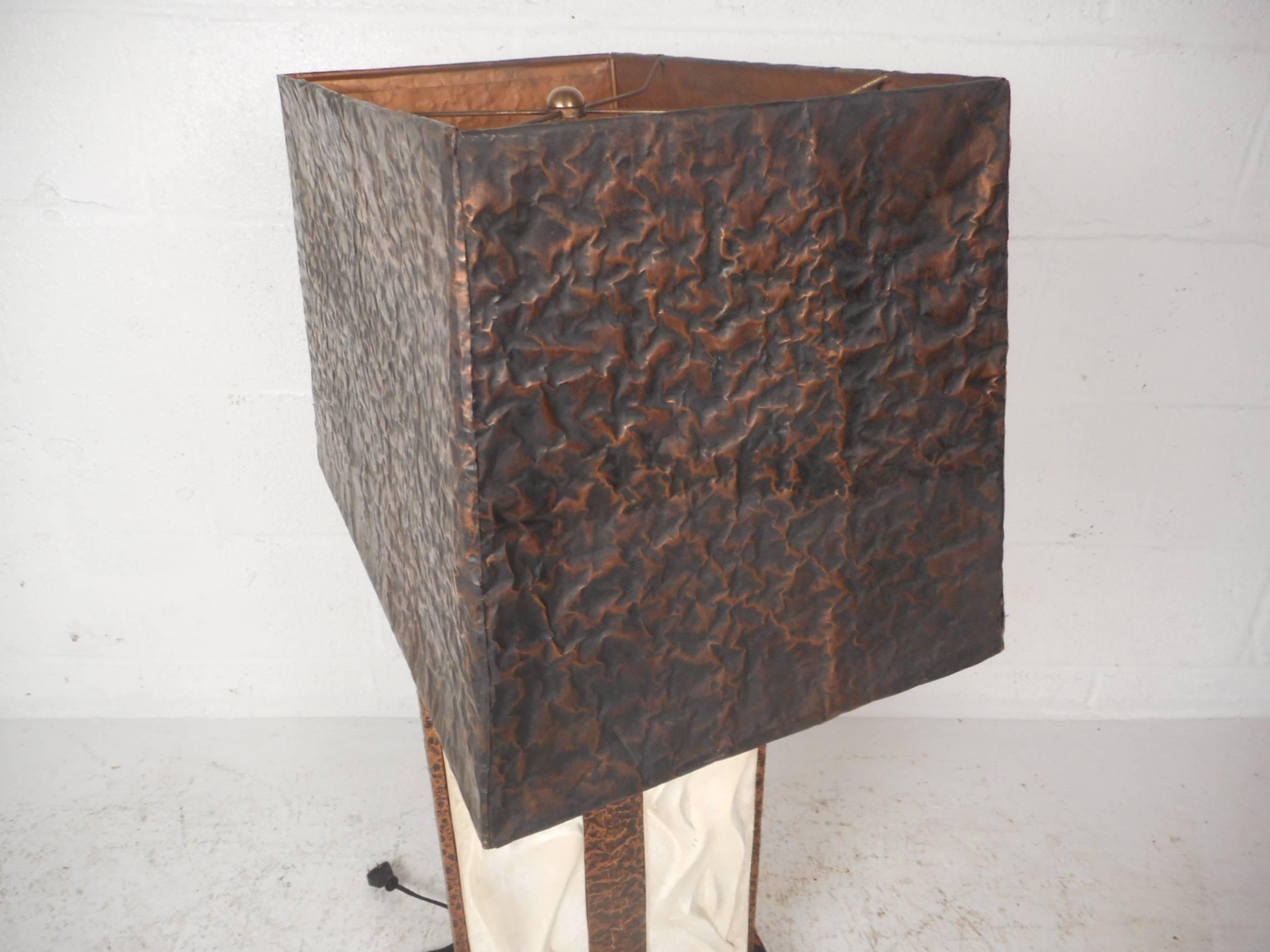 Unique Mid-Century Modern Textured Copper Table Lamp 5