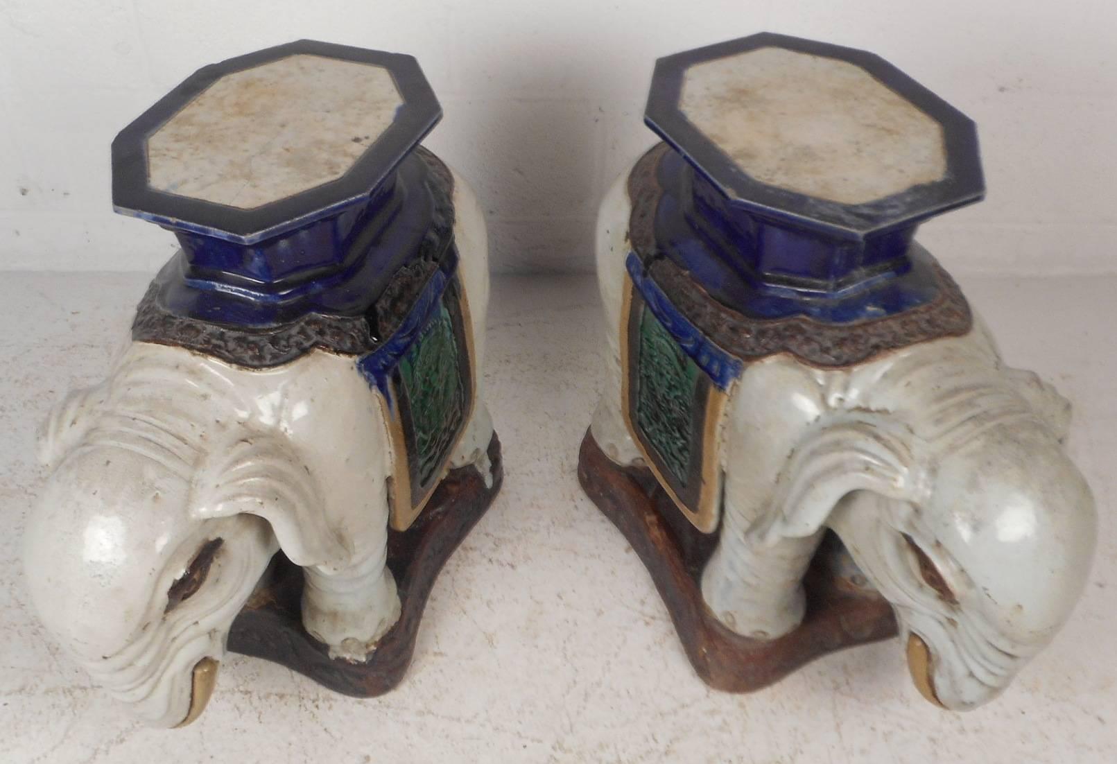 Mid-Century Modern Amazing Vintage Ceramic Elephant End Tables or Pedestals