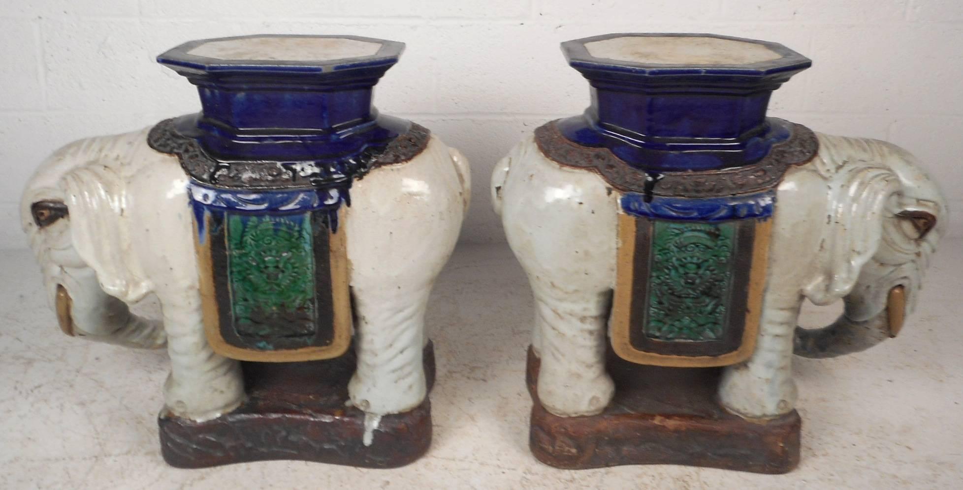 Amazing Vintage Ceramic Elephant End Tables or Pedestals In Good Condition In Brooklyn, NY