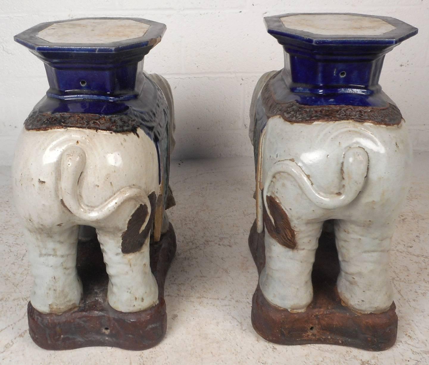 Late 20th Century Amazing Vintage Ceramic Elephant End Tables or Pedestals
