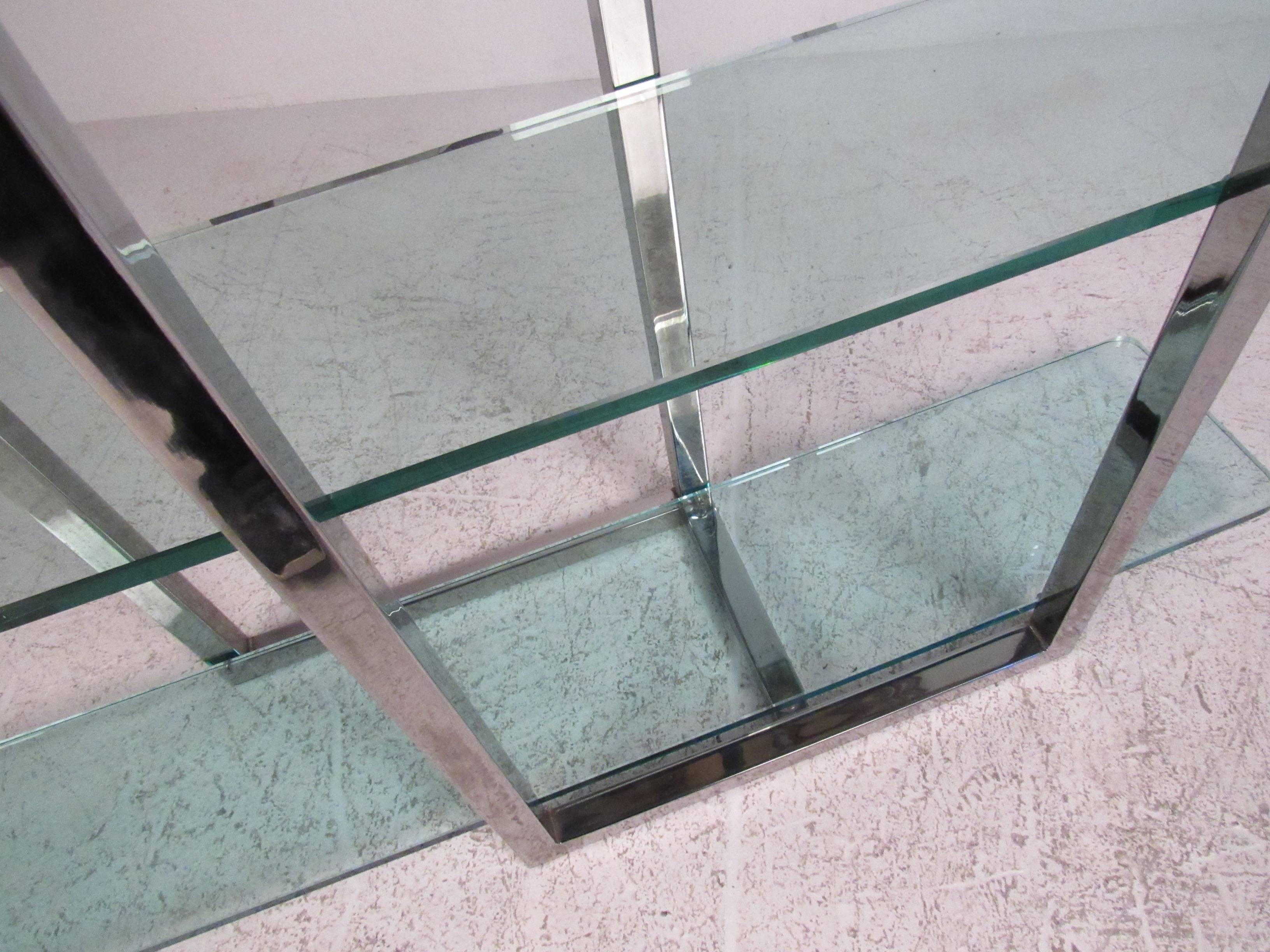 Contemporary Modern Chrome and Glass Four Shelf Étagère