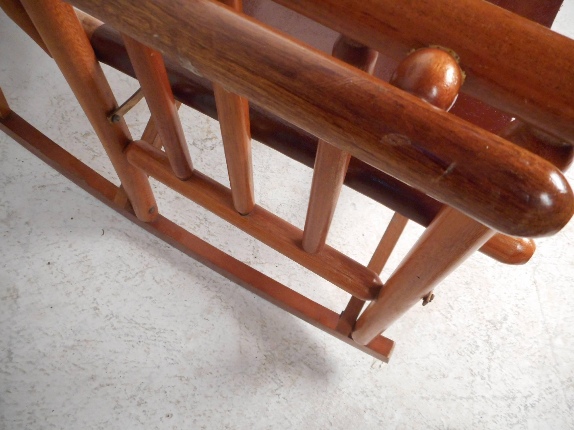 Mid-Century Modern Costa Rican Leather Campaign Folding Rocking Chair 2