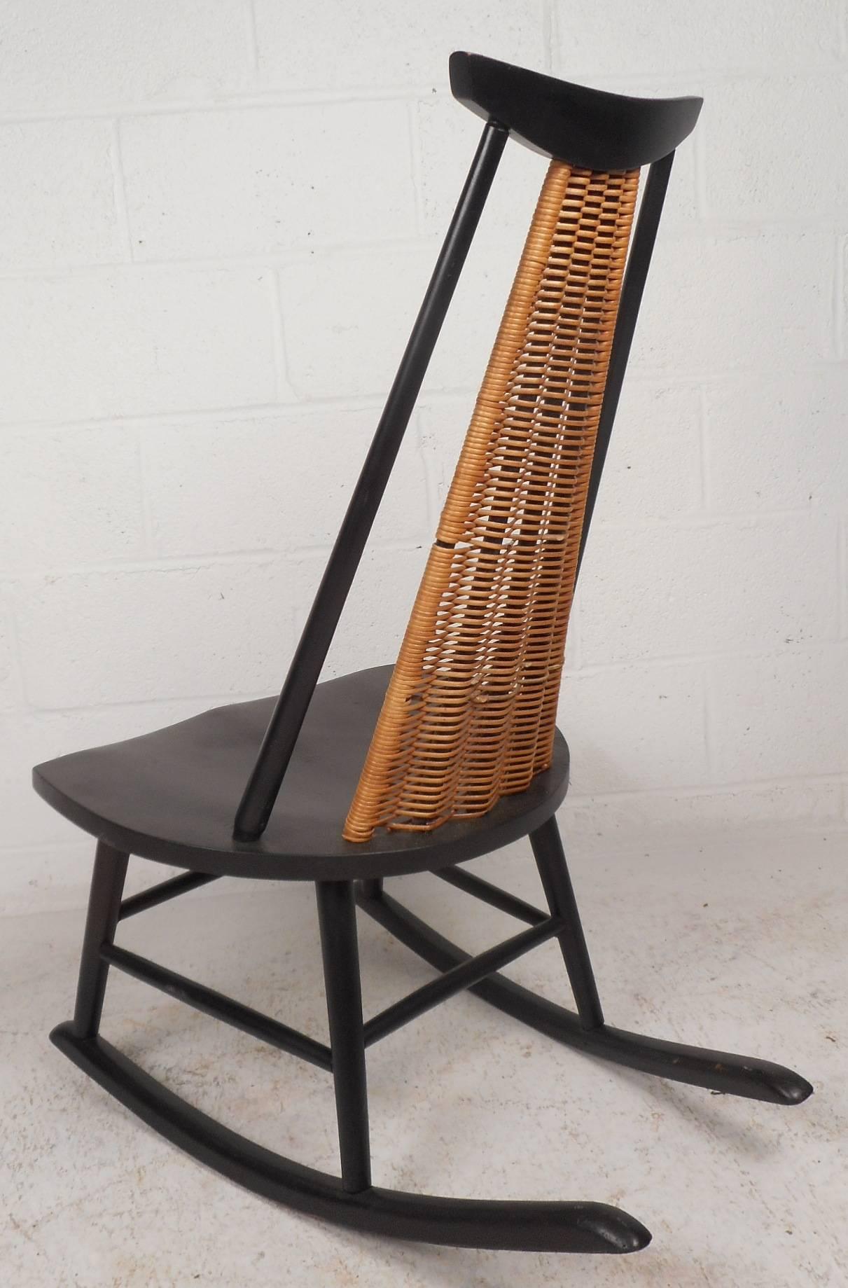Late 20th Century Mid-Century Modern Danish Rocking Chair with a Woven Back Rest