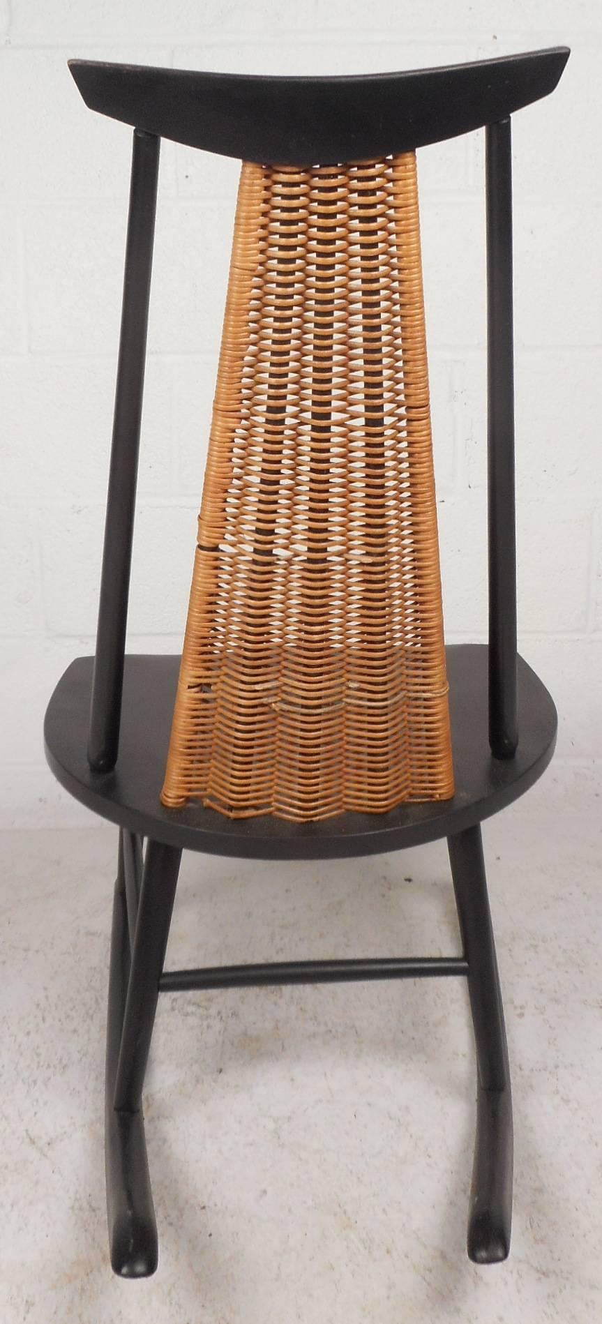 Wood Mid-Century Modern Danish Rocking Chair with a Woven Back Rest