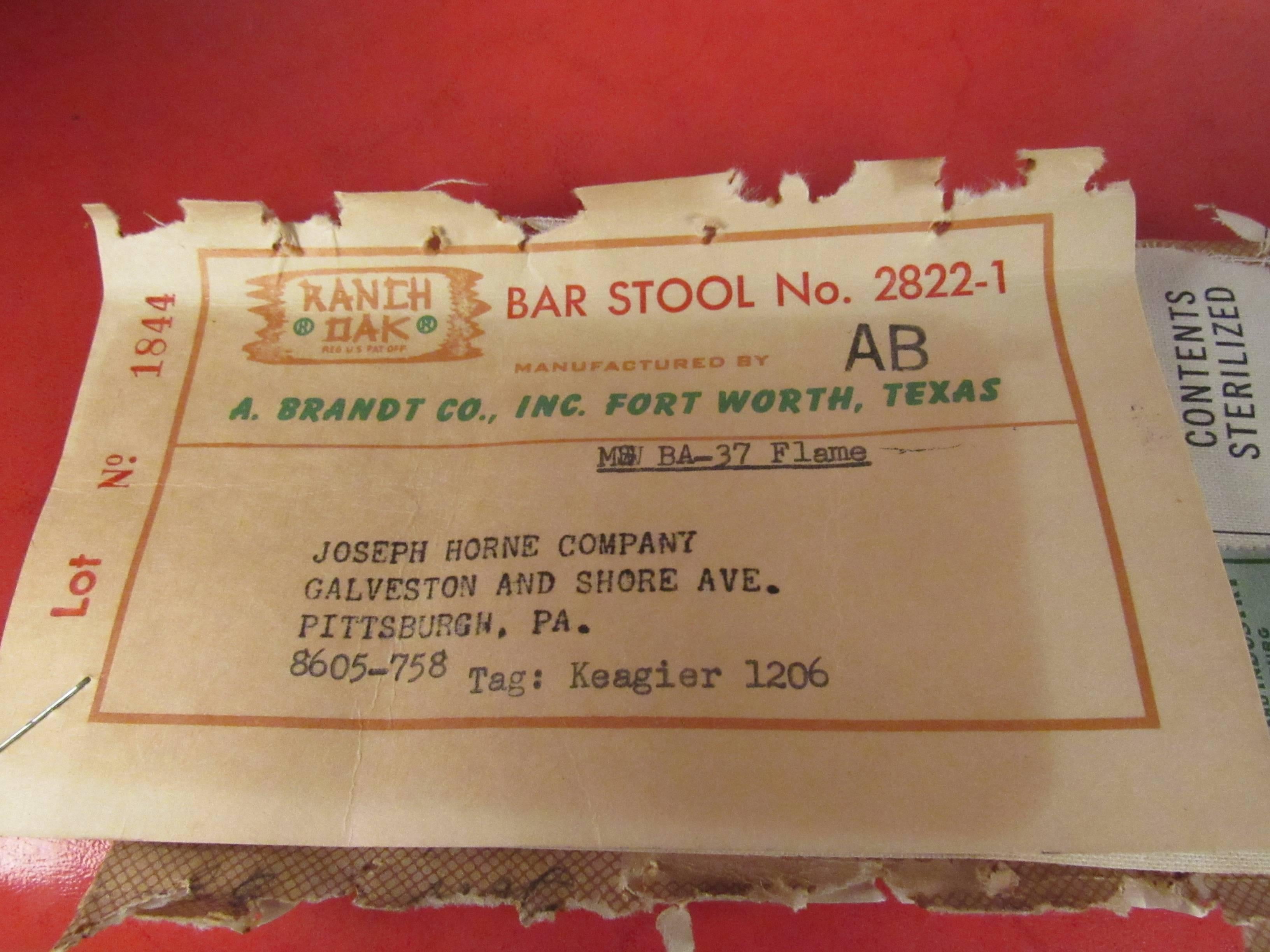 Upholstery Rare Set of Four Brandt Ranch Oak Bar Stools