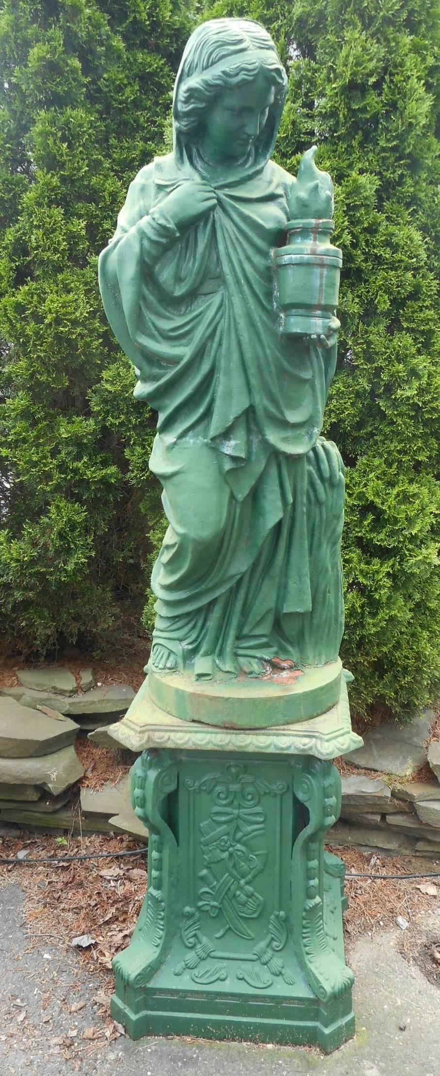 Impressive Set of Four Seasons Cast Iron Statues on Pedestal Bases For