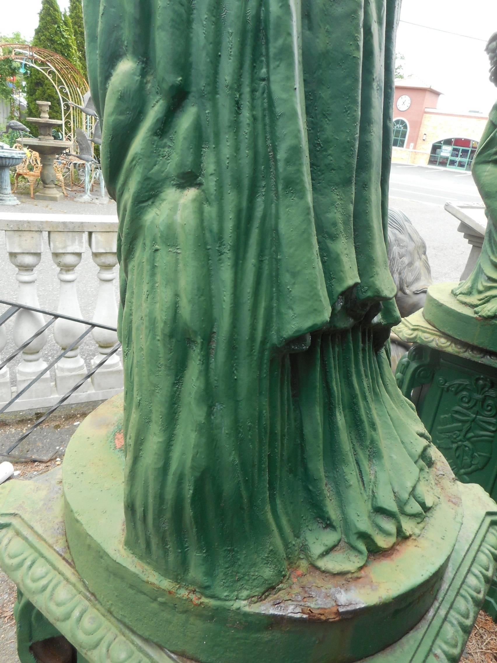 Impressive Set of Four Seasons Cast Iron Statues on Pedestal Bases 2
