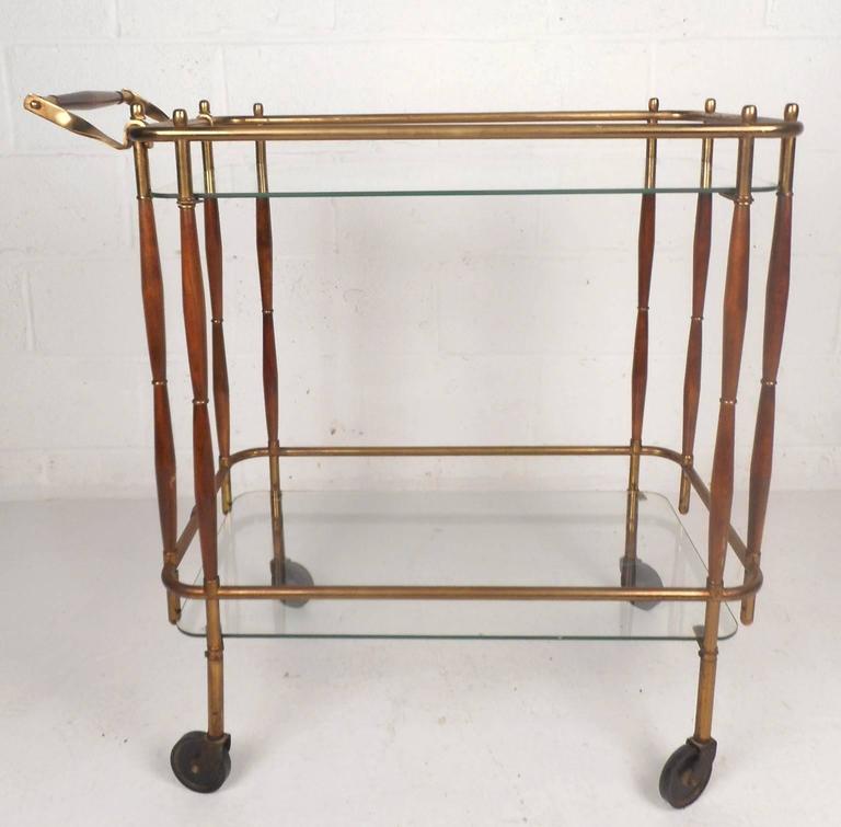 Unique MidCentury Modern Brass and Wood Rolling Bar Cart at 1stdibs