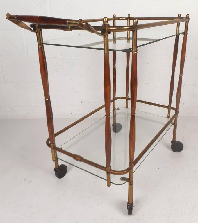Unique MidCentury Modern Brass and Wood Rolling Bar Cart at 1stdibs