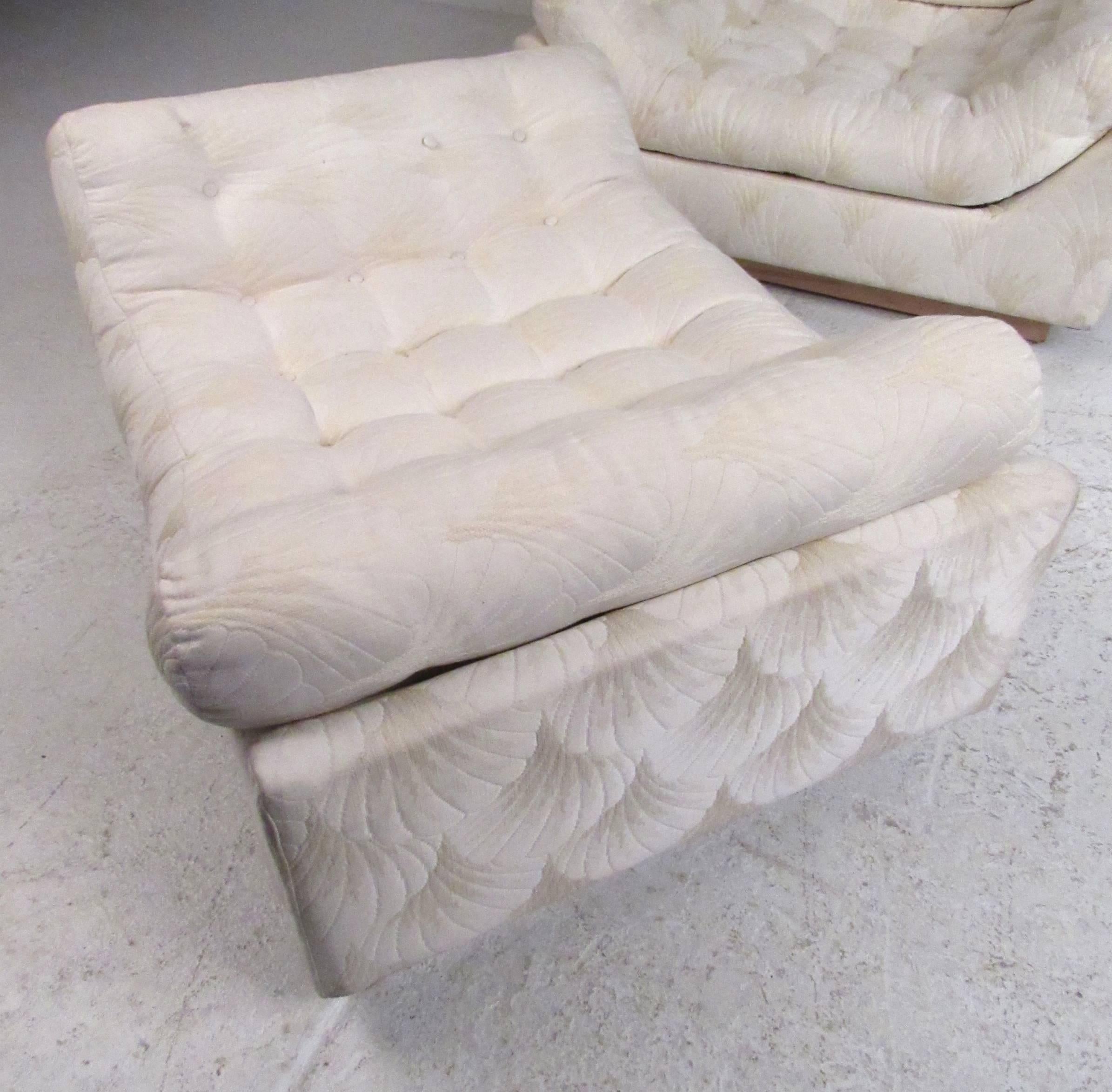Mid-Century Modern Tufted Lounge and Ottoman 1