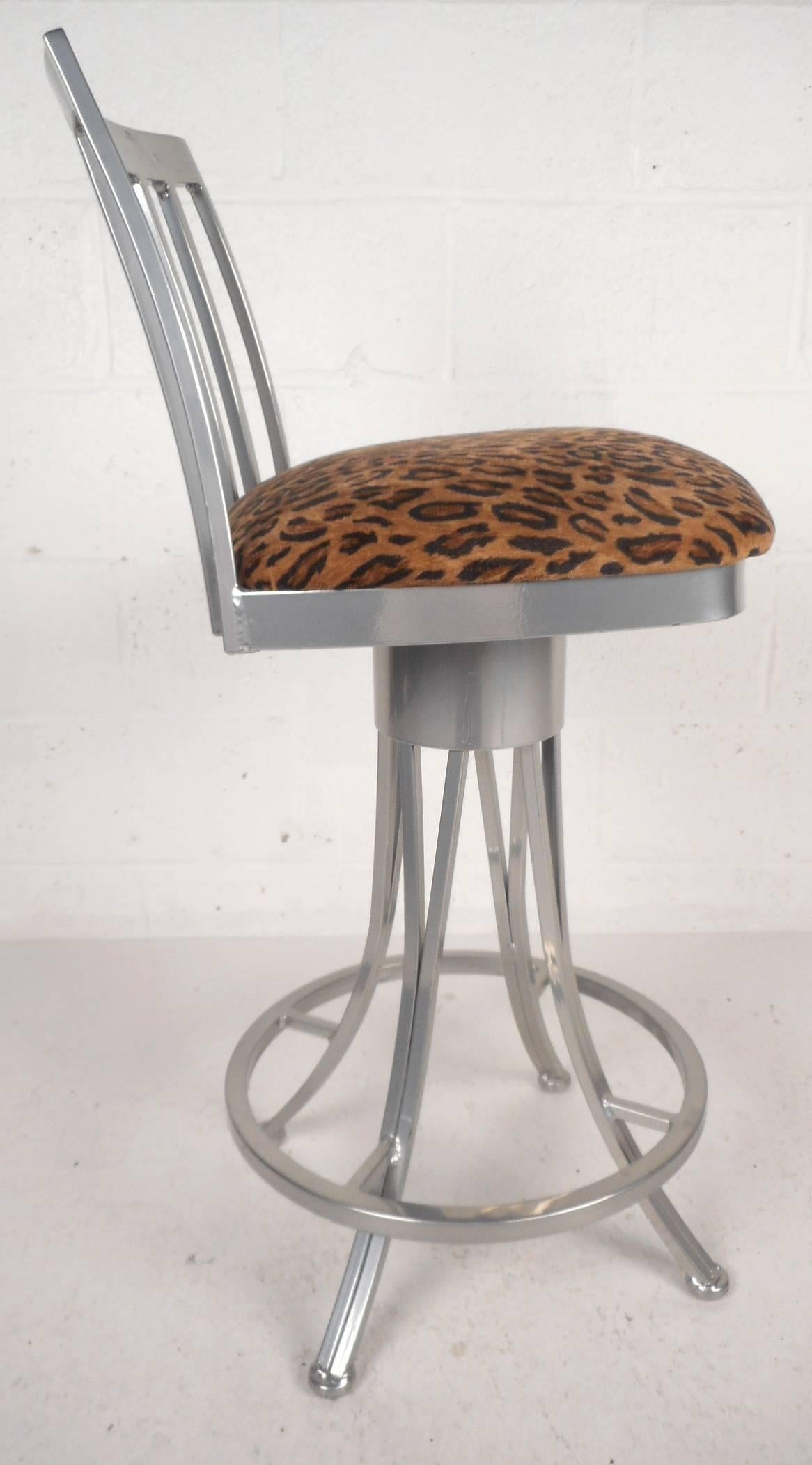 Set of Three Contemporary Modern Velvet Leopard Bar Stools In Good Condition In Brooklyn, NY