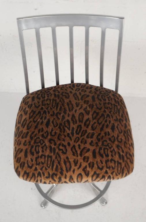 Set of Three Contemporary Modern Velvet Leopard Bar Stools For Sale at
