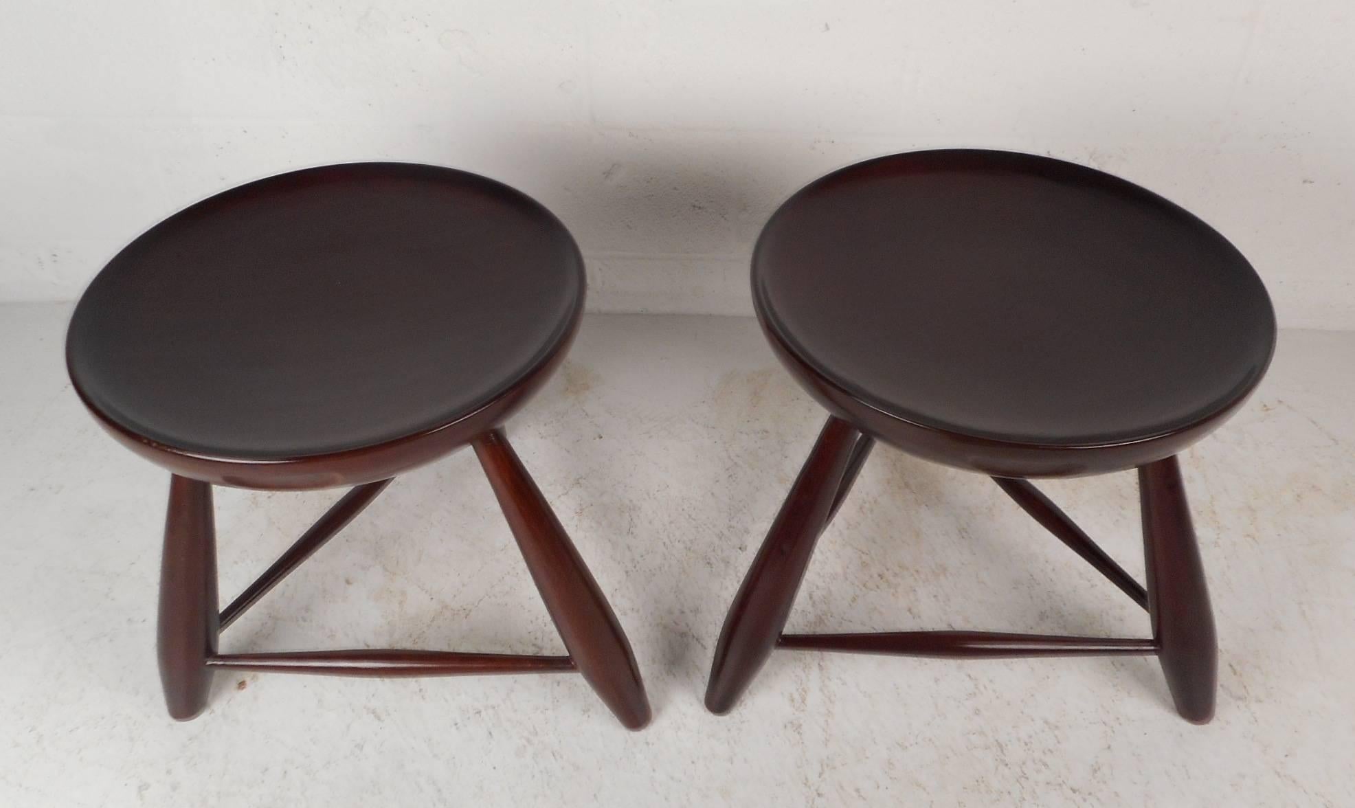 Wood Unusual Pair of Mid-Century Modern End Tables