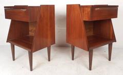 Unique Mid-Century Modern Walnut Nightstands