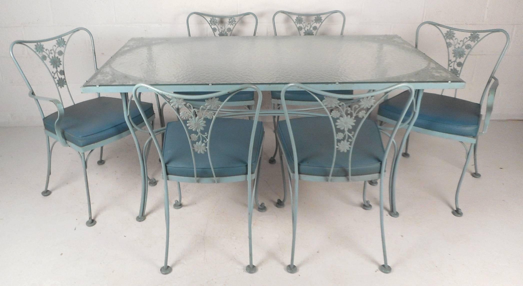 American Amazing Mid-Century Modern Sculpted Wrought Iron Patio Set by Russell Woodard