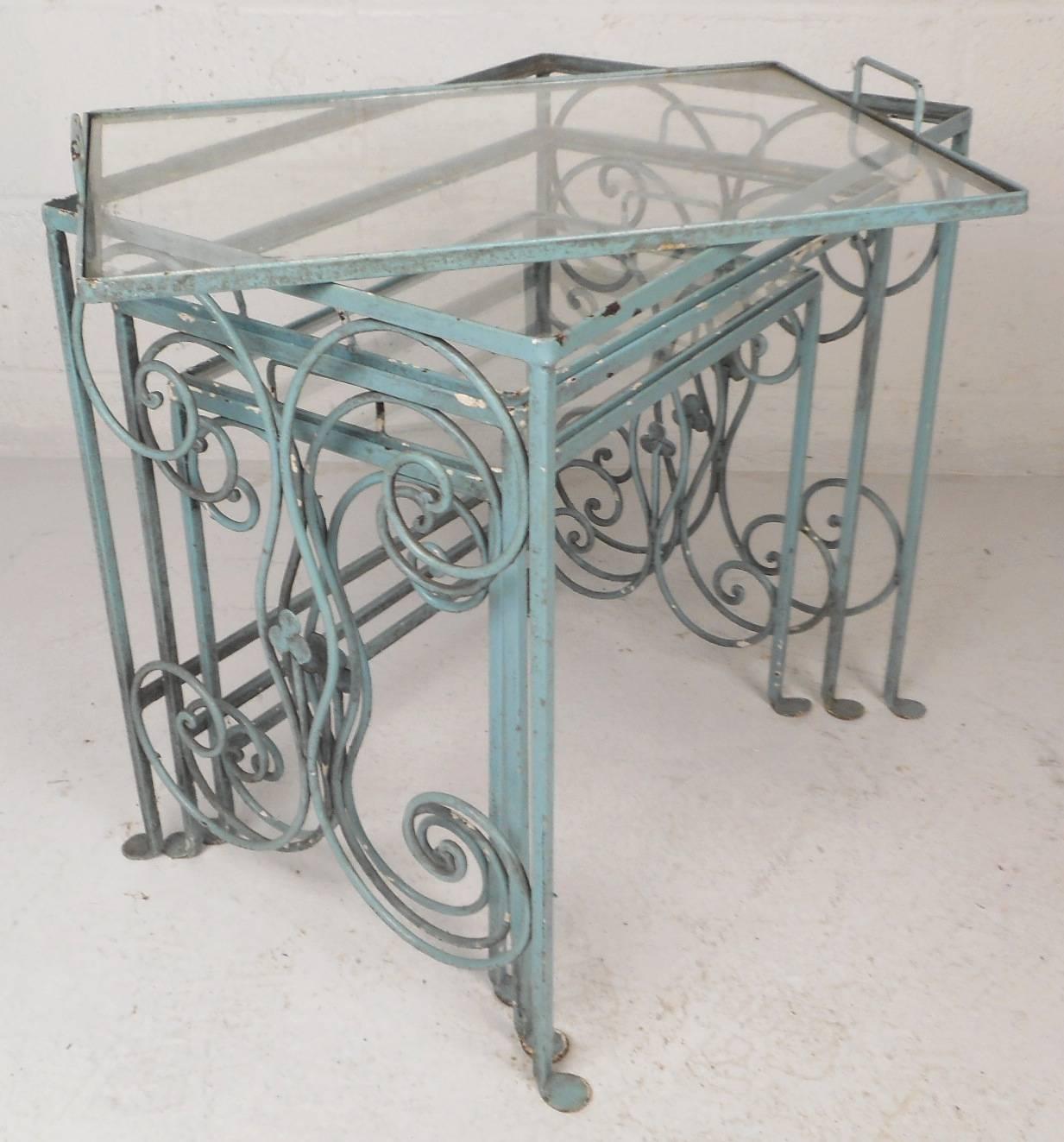 Upholstery Amazing Mid-Century Modern Sculpted Wrought Iron Patio Set by Russell Woodard