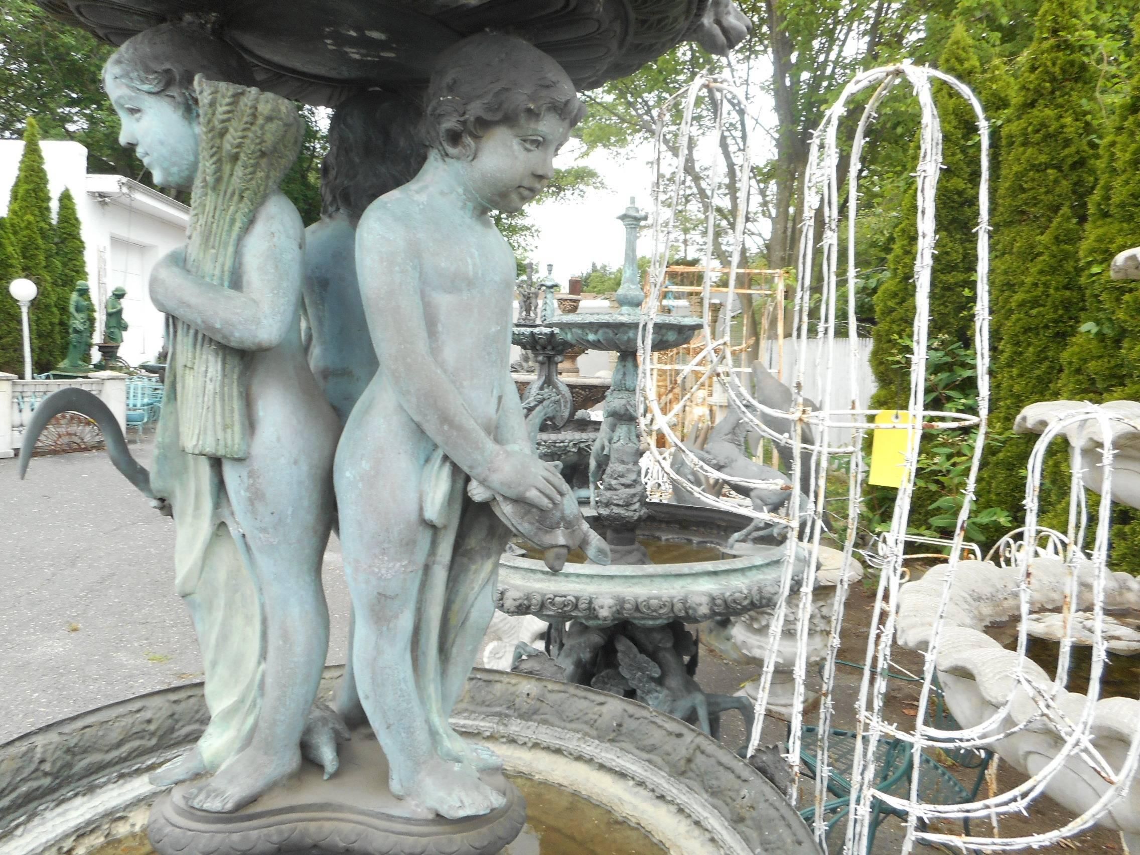Large Bronze Fountain with Cherubs and Two Reservoirs In Good Condition In Brooklyn, NY