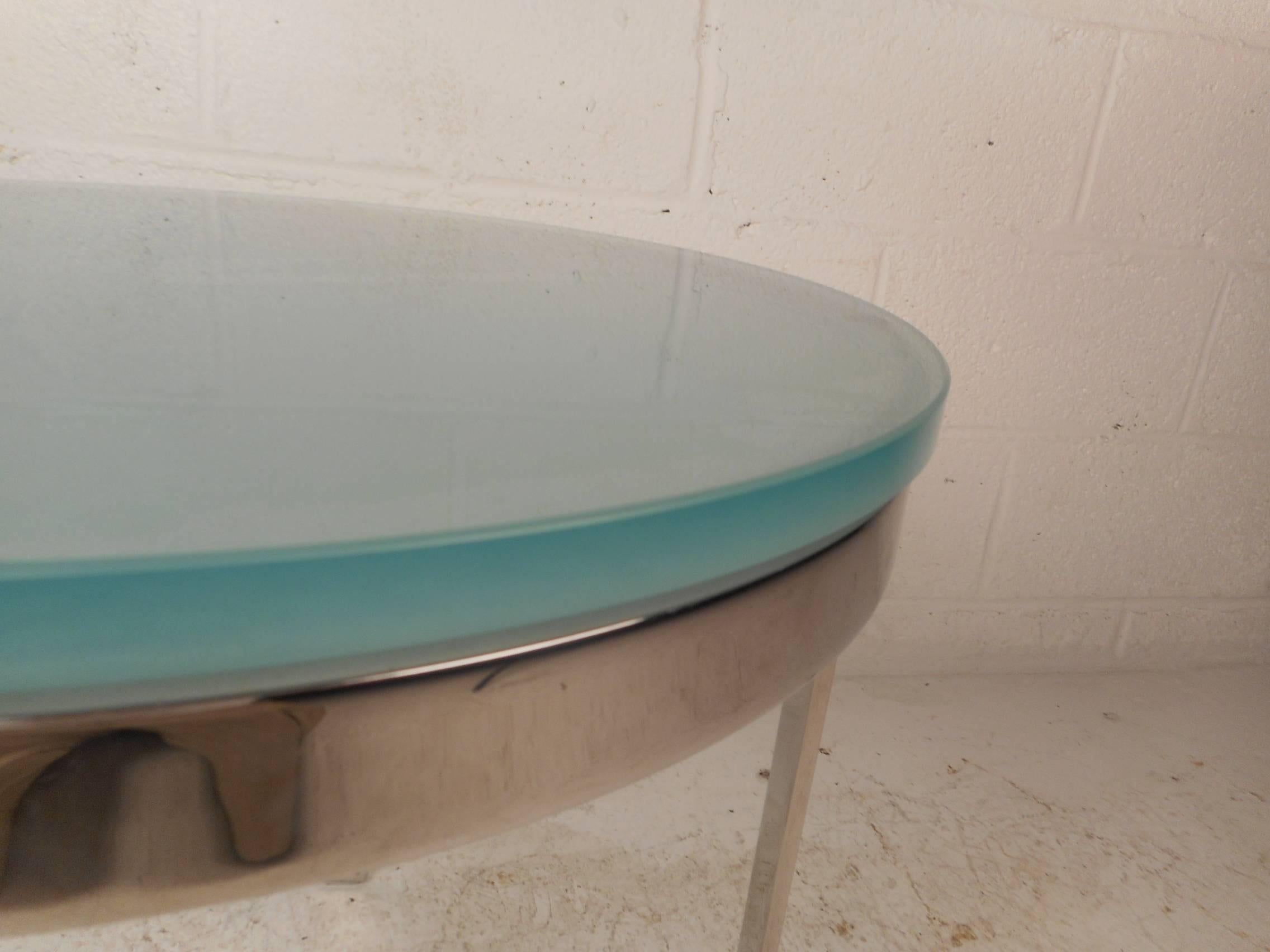 Glass Mid-Century Modern Round Chrome Side Table