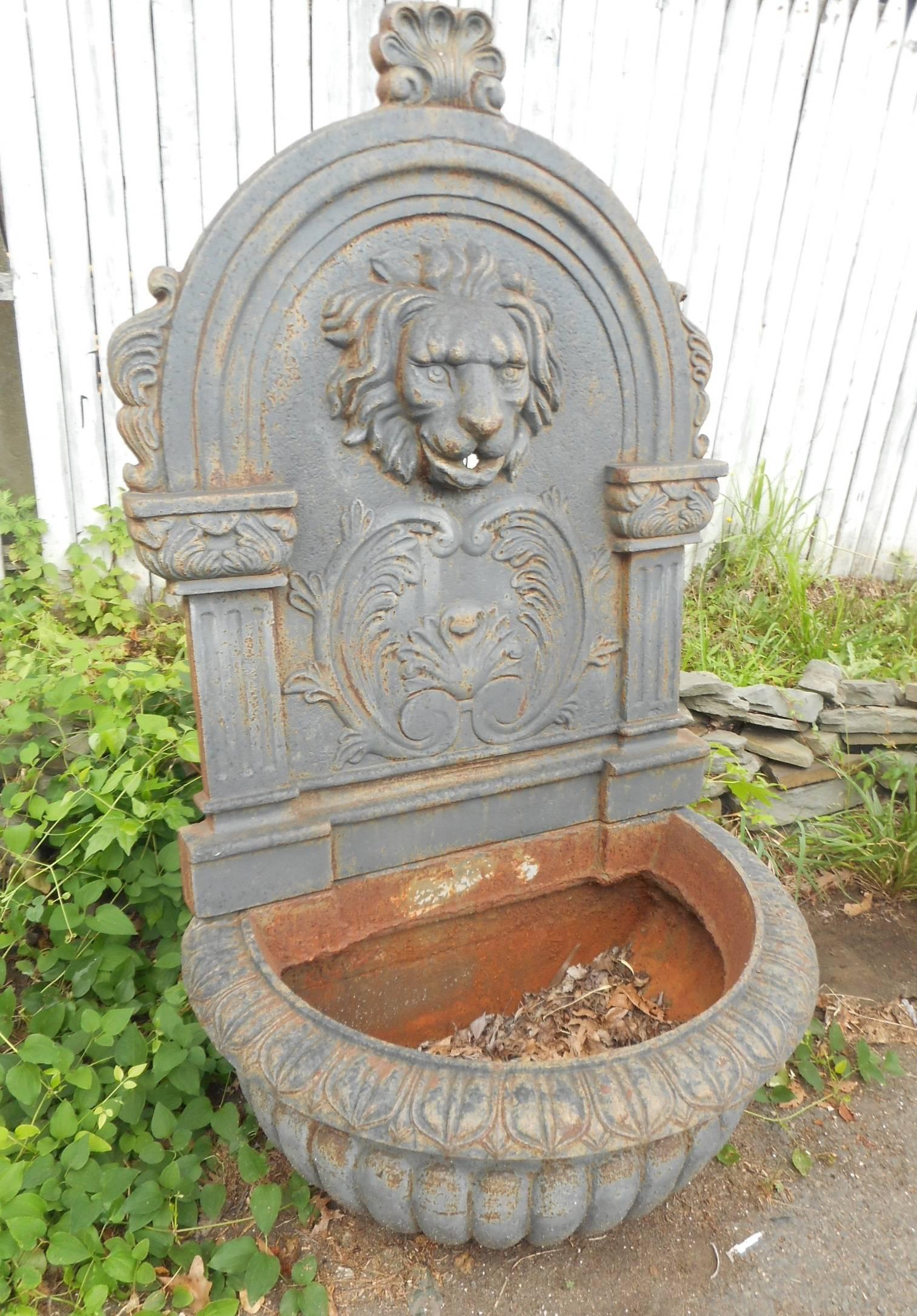 This impressive water fountain spits water from the mouth of the lion into the reservoir on the base. Beautiful design made of cast iron with incredible etched detail. This elegant piece is sure to add serenity to any home. This fountain looks