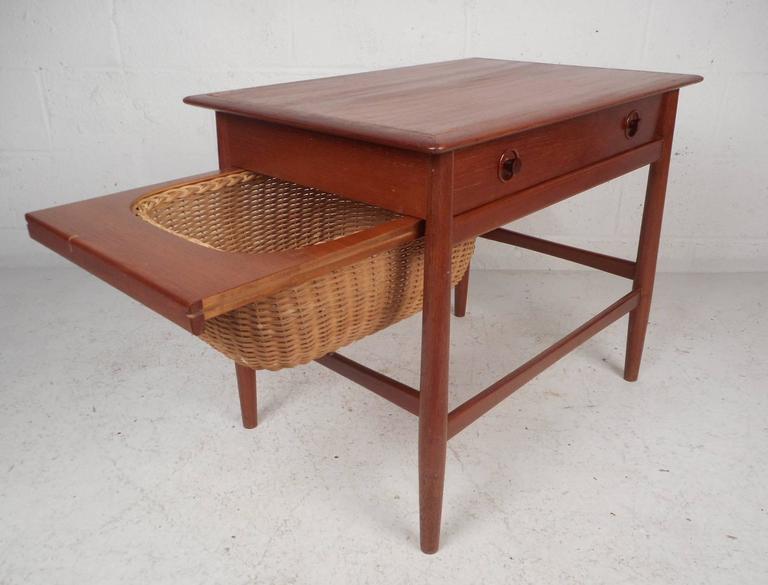 Mid-Century Modern Danish Teak Sewing Basket End Table For Sale 2