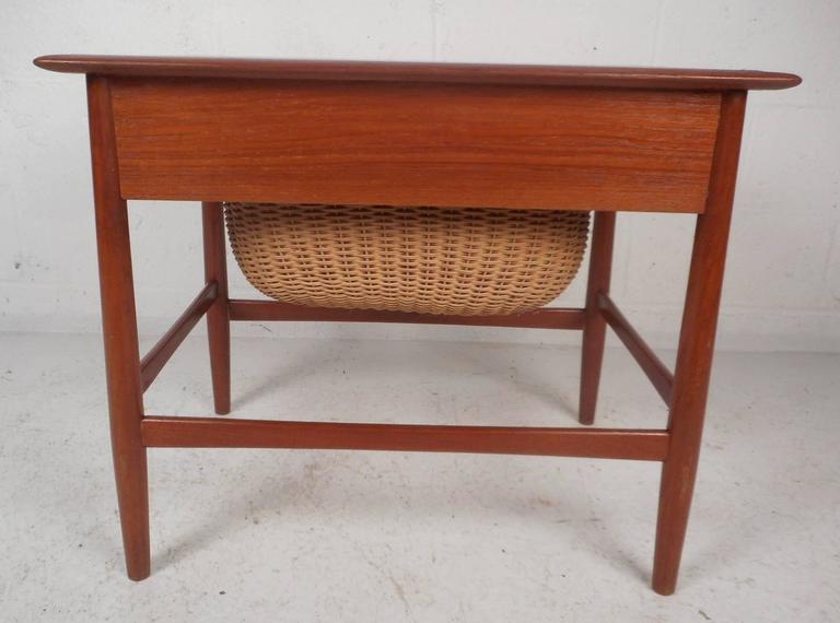 Late 20th Century Mid-Century Modern Danish Teak Sewing Basket End Table For Sale
