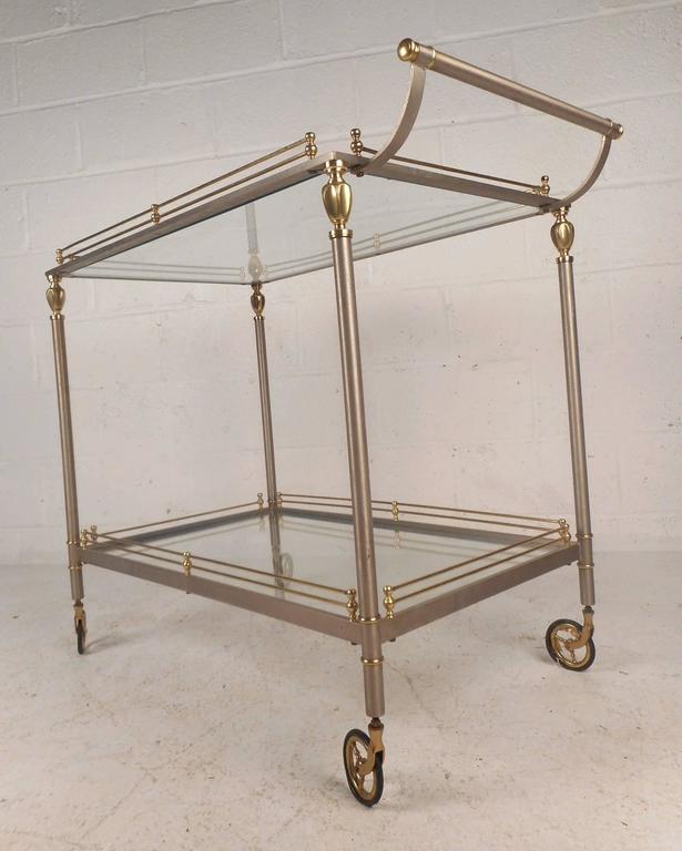 Late 20th Century Mid-Century Modern Two-Tier Brass and Metal Serving Cart For Sale